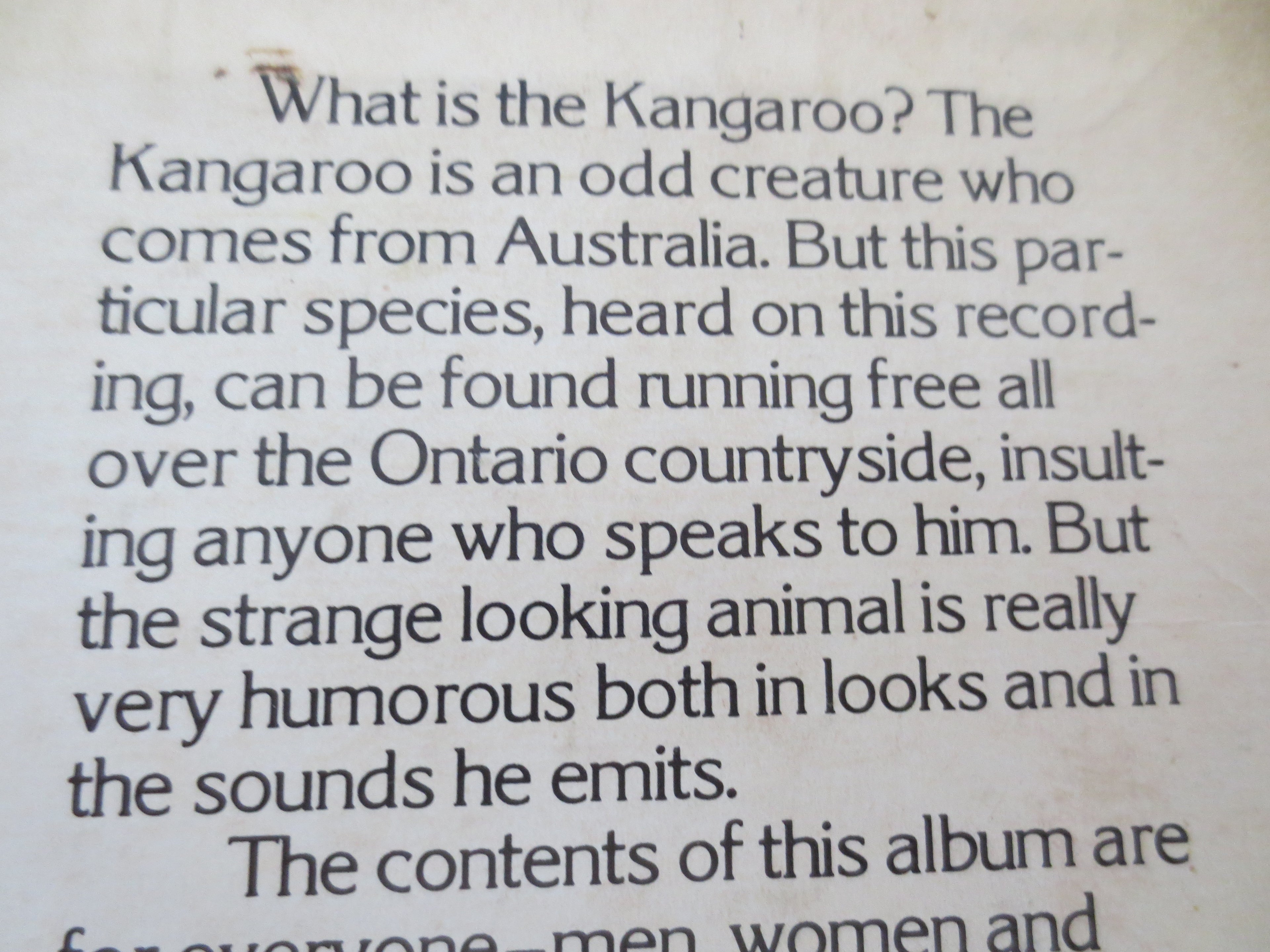 The KANGAROO, Restricted Adult Humor, Vintage Comedy Album, 1970 Record, Vinyl Lp