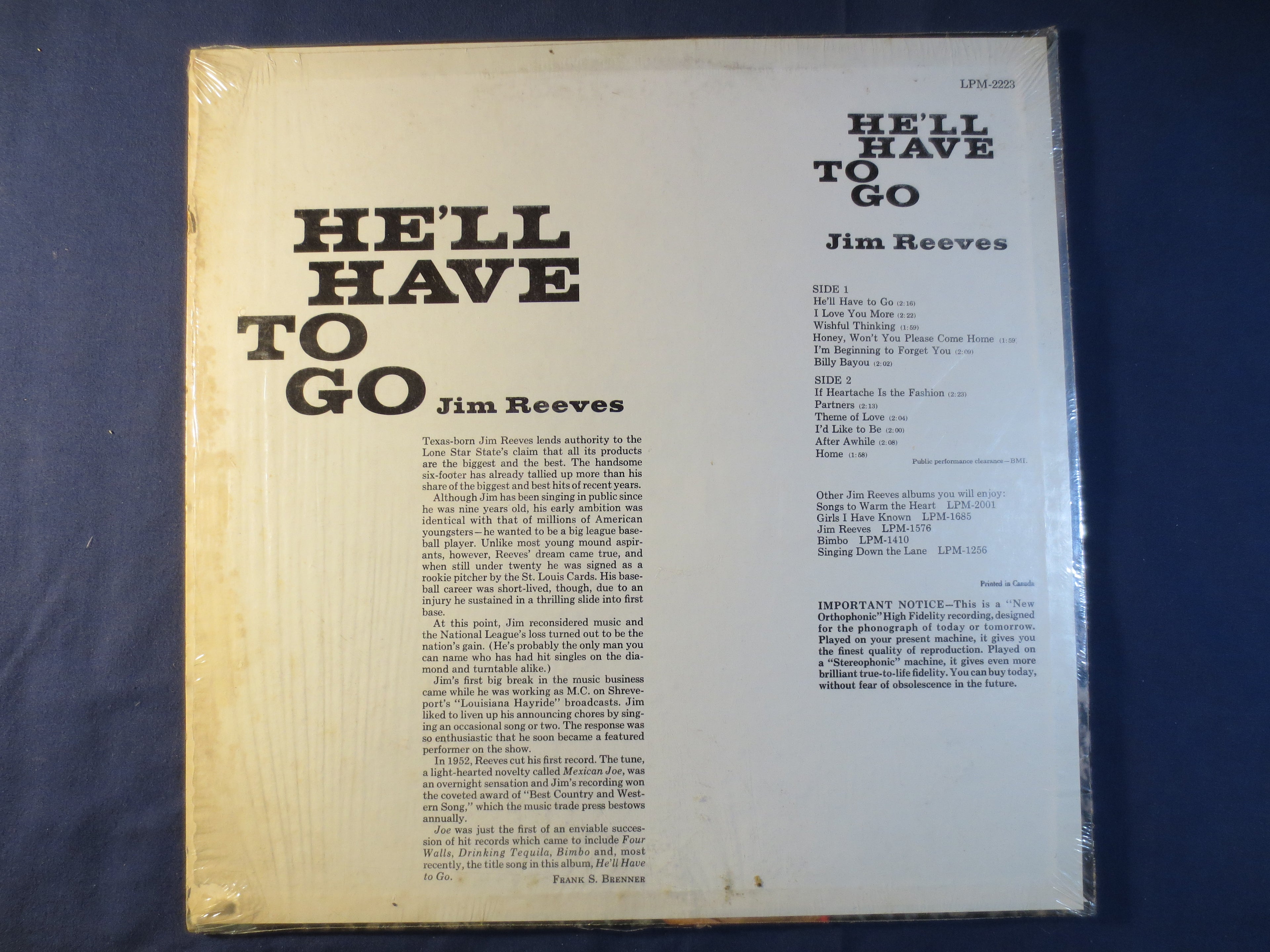 Jim Reeves – He'll Have to Go (1960) Vinyl LP