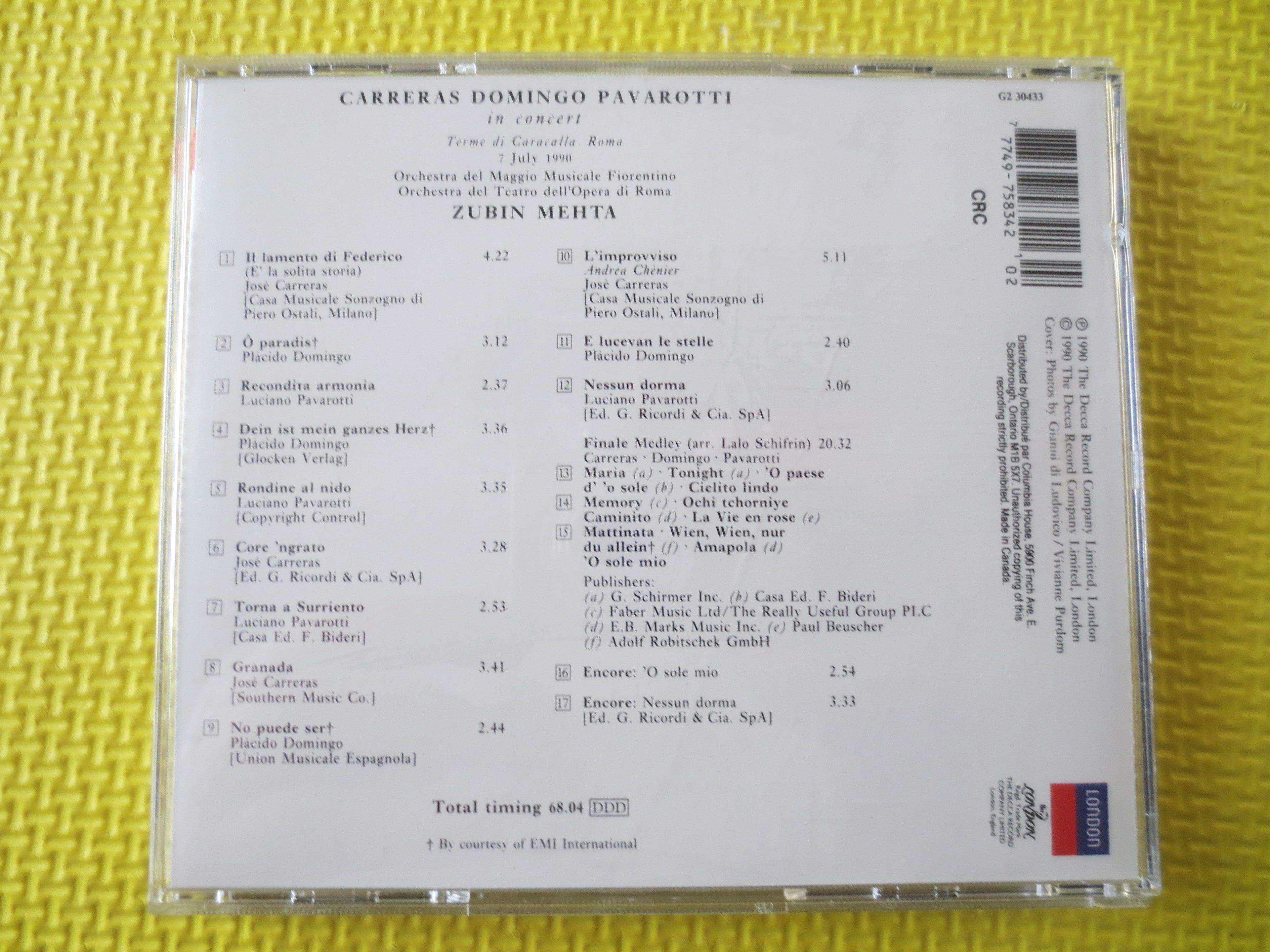 The Three Tenors – Pavarotti, Domingo & Carreras (1990) CD