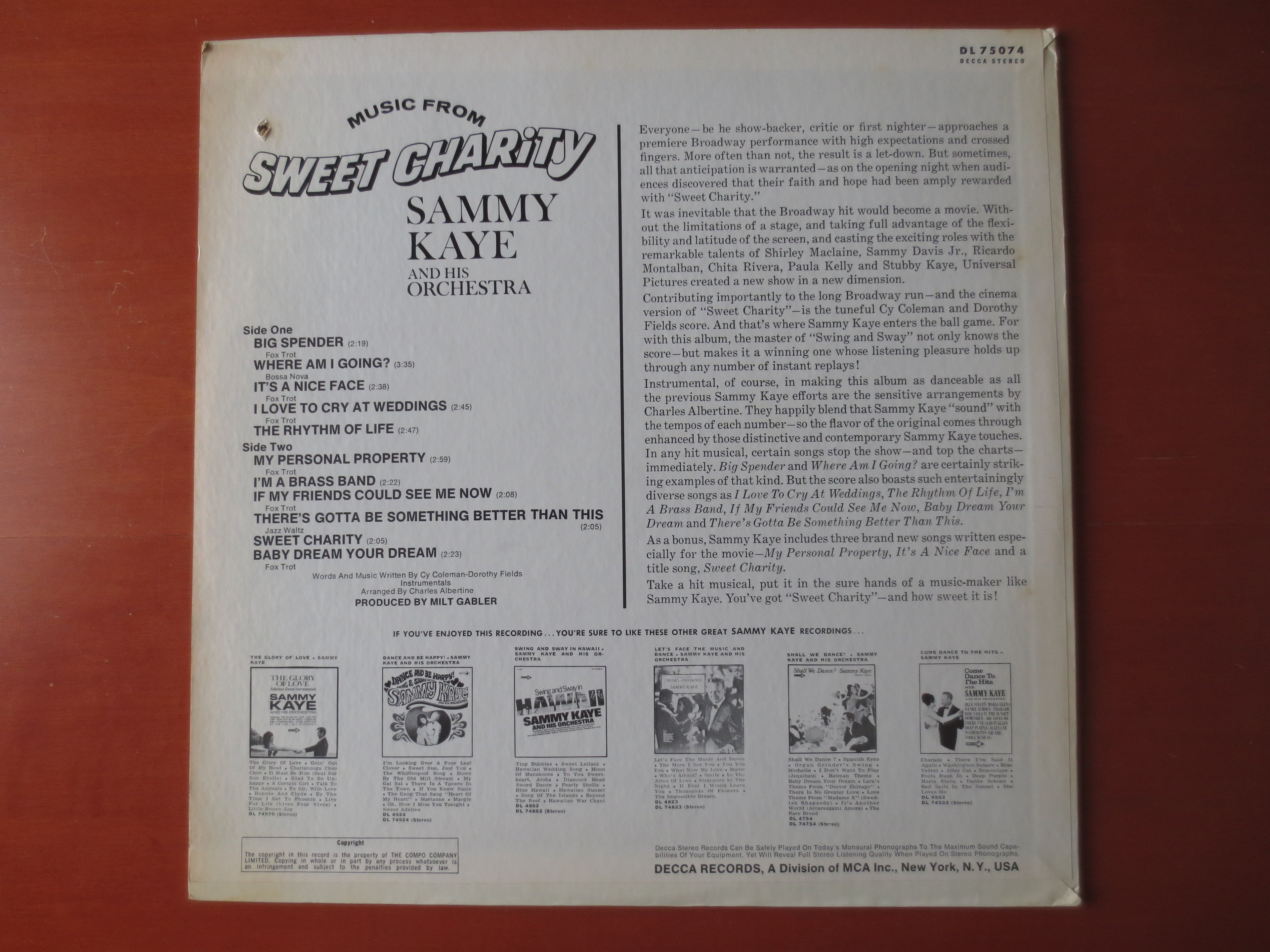 Sammy Kaye – Sweet Charity (1968) Vinyl LP