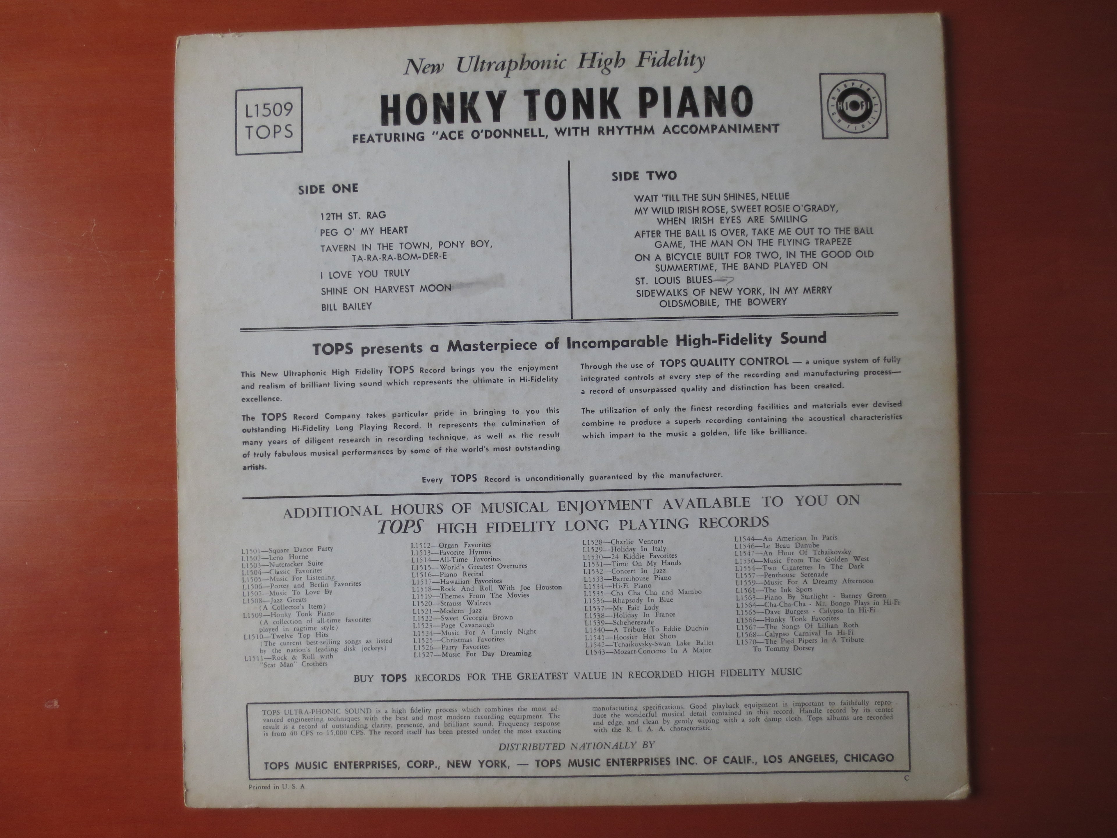 Ace O'Donnell – Honky Tonk Piano (1957) Vinyl LP