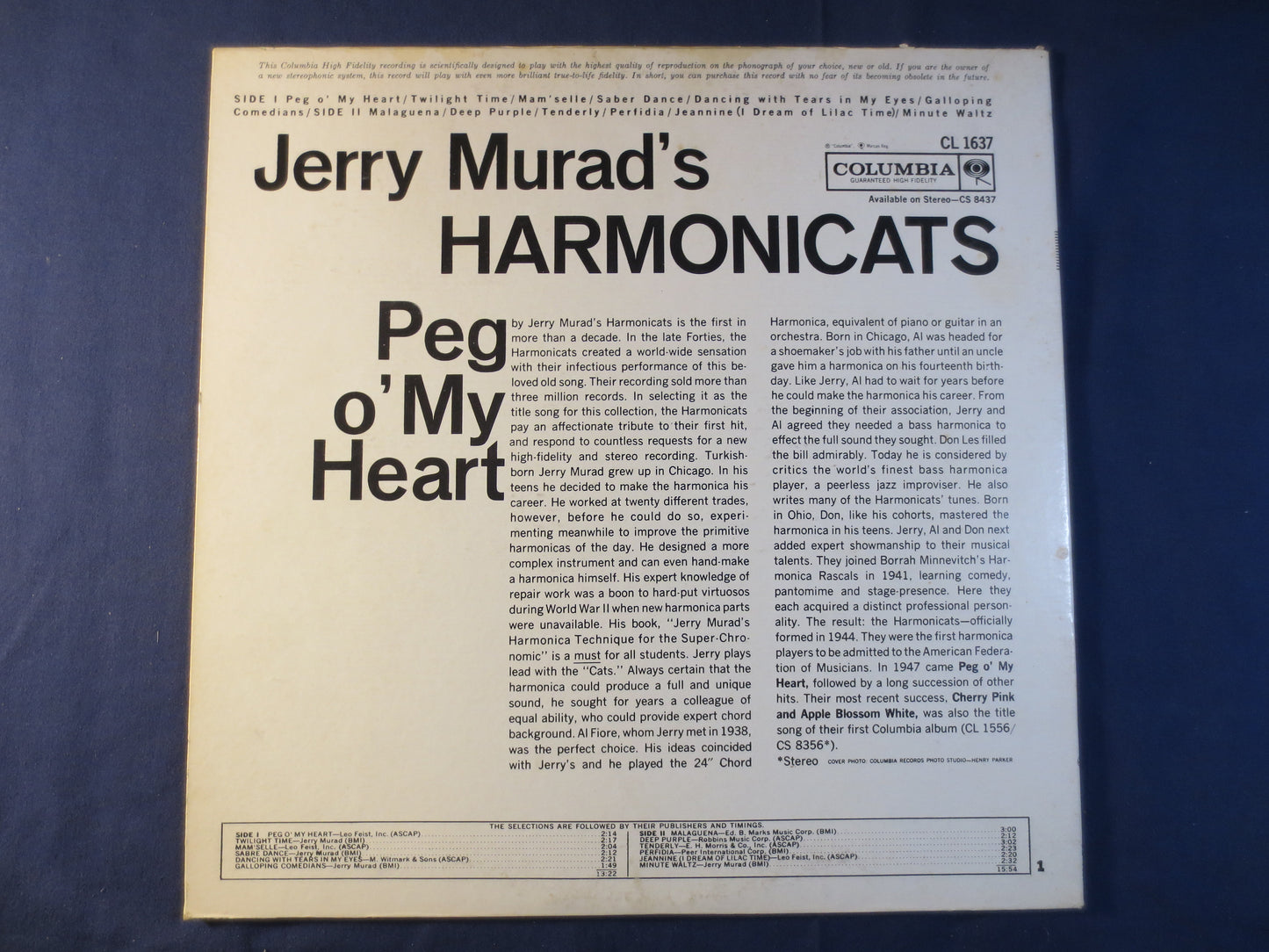 The HARMONICATS, Peg O' My HEART, Jazz Record, The Harmonicats Lp, Vintage Vinyl, Records, Vinyl Record, Vinyl, 1961 Record