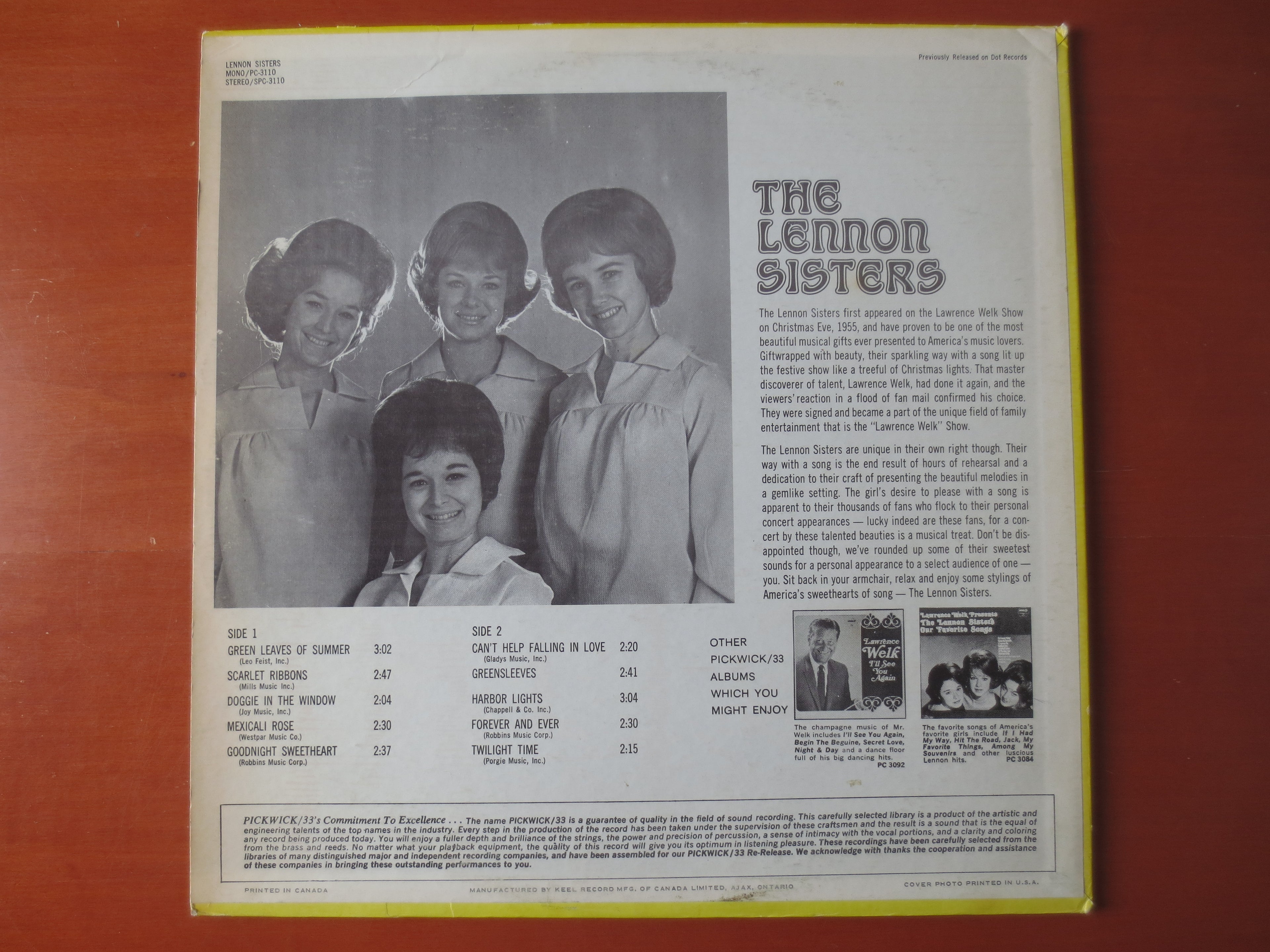 The Lennon Sisters – Goodnight Sweetheart (1967) Vinyl LP