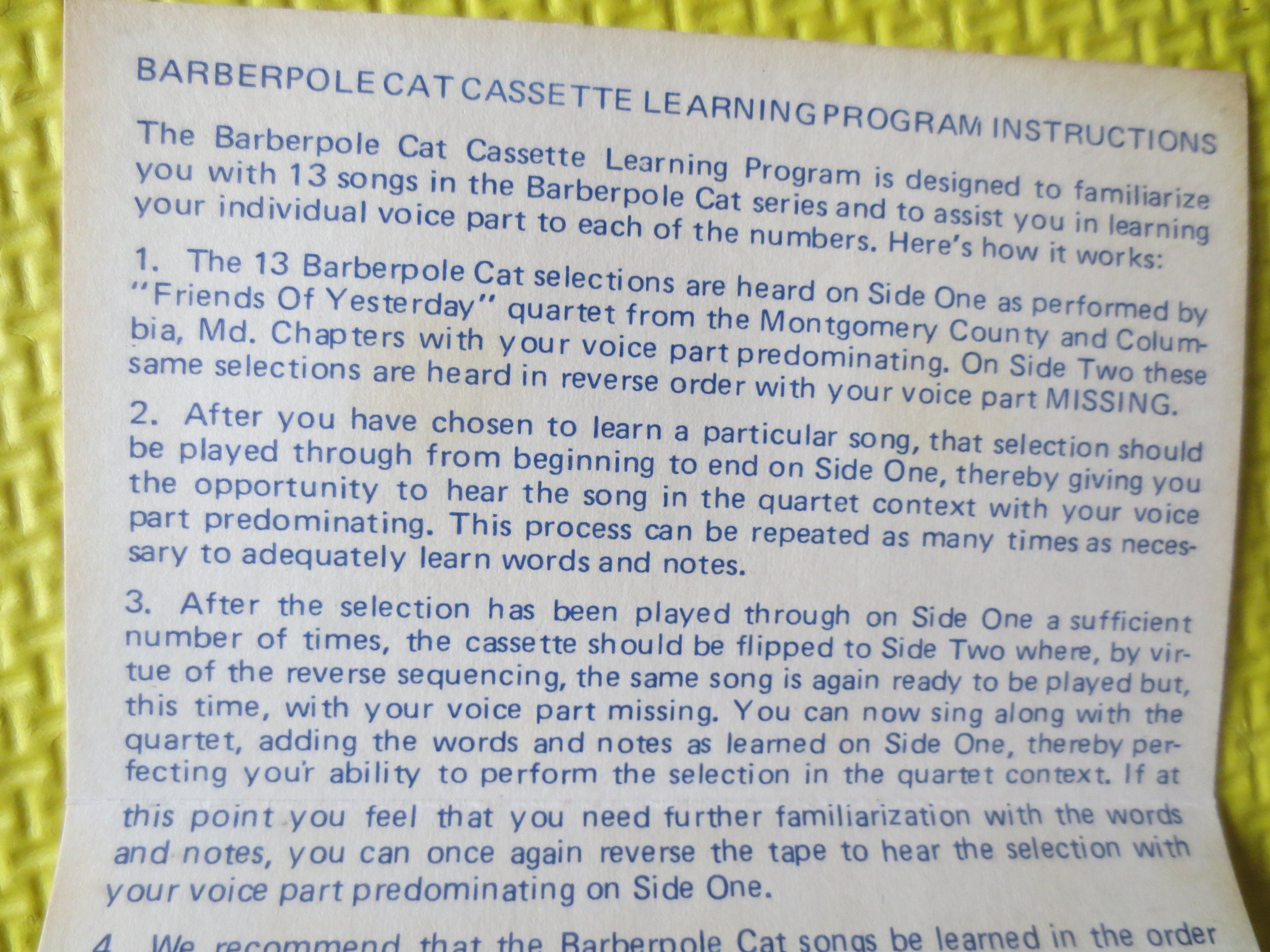 Barberpole Cat Learning Program – Bass Cassette