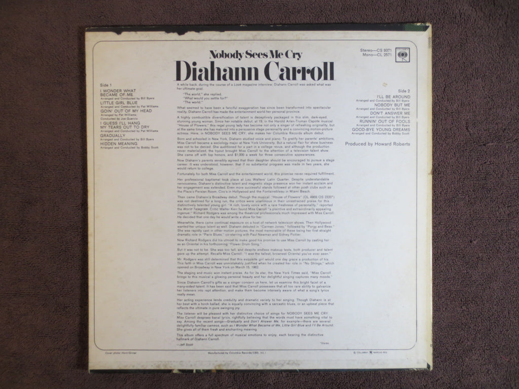 Diahann Carroll – Nobody Sees Me Cry (1966) Vinyl LP