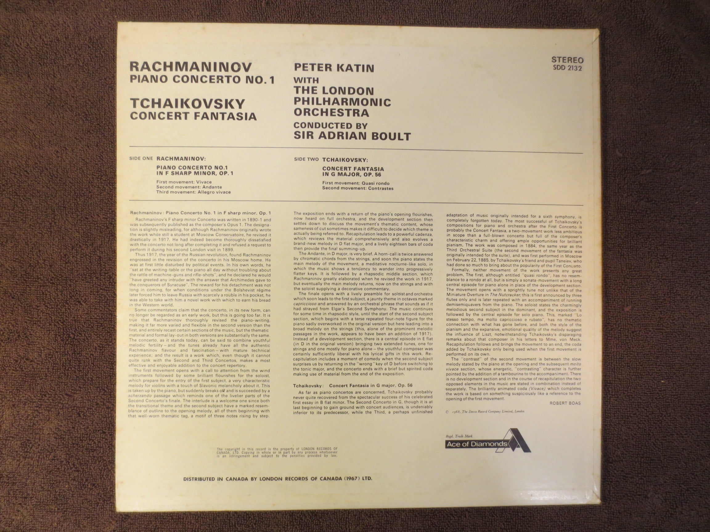 Peter Katin & London Symphony Orchestra – Conducted by Sir Adrian Boult (1968) Vinyl LP