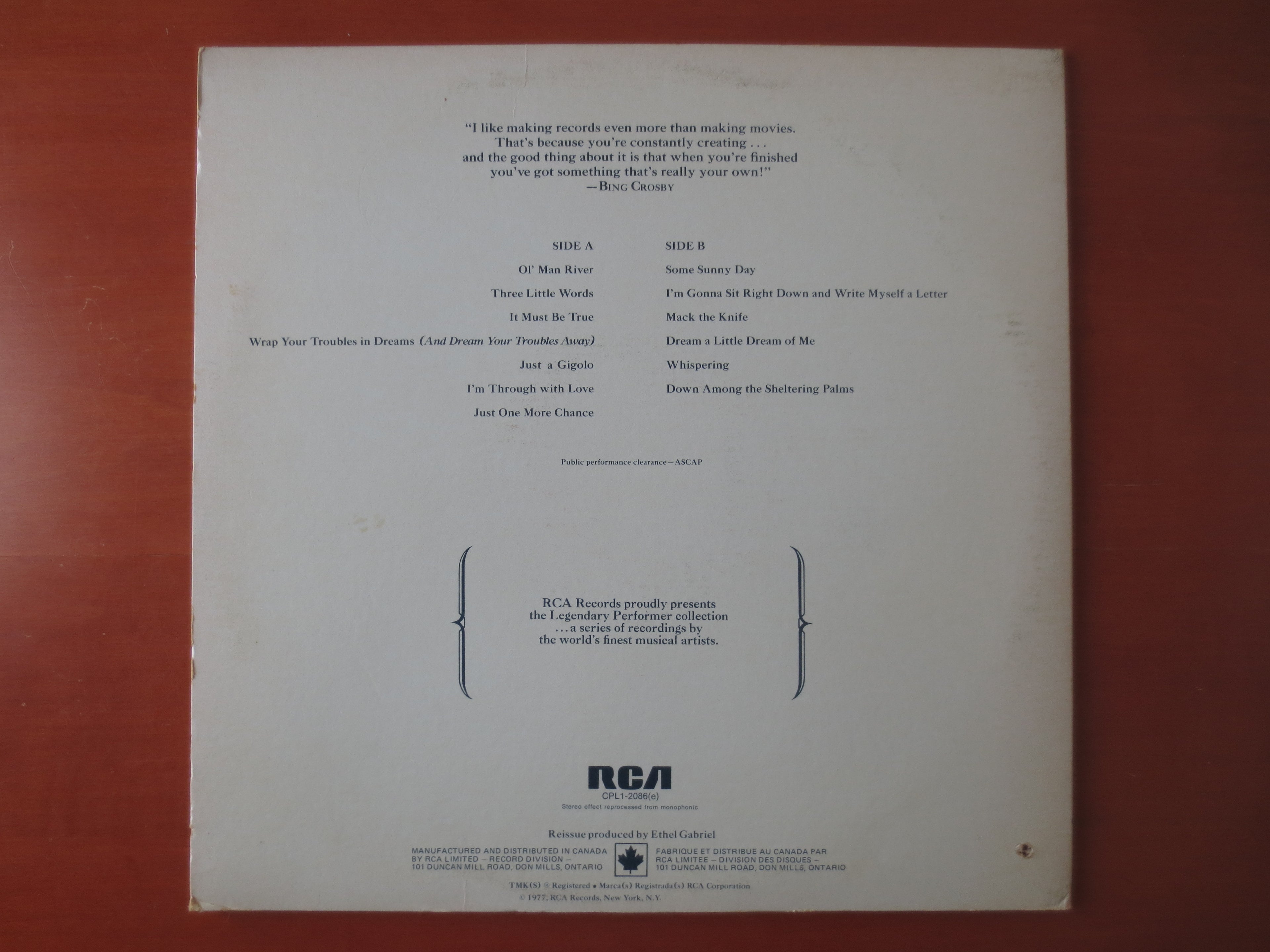 Bing Crosby – A Legendary Performer (1977) Vinyl LP