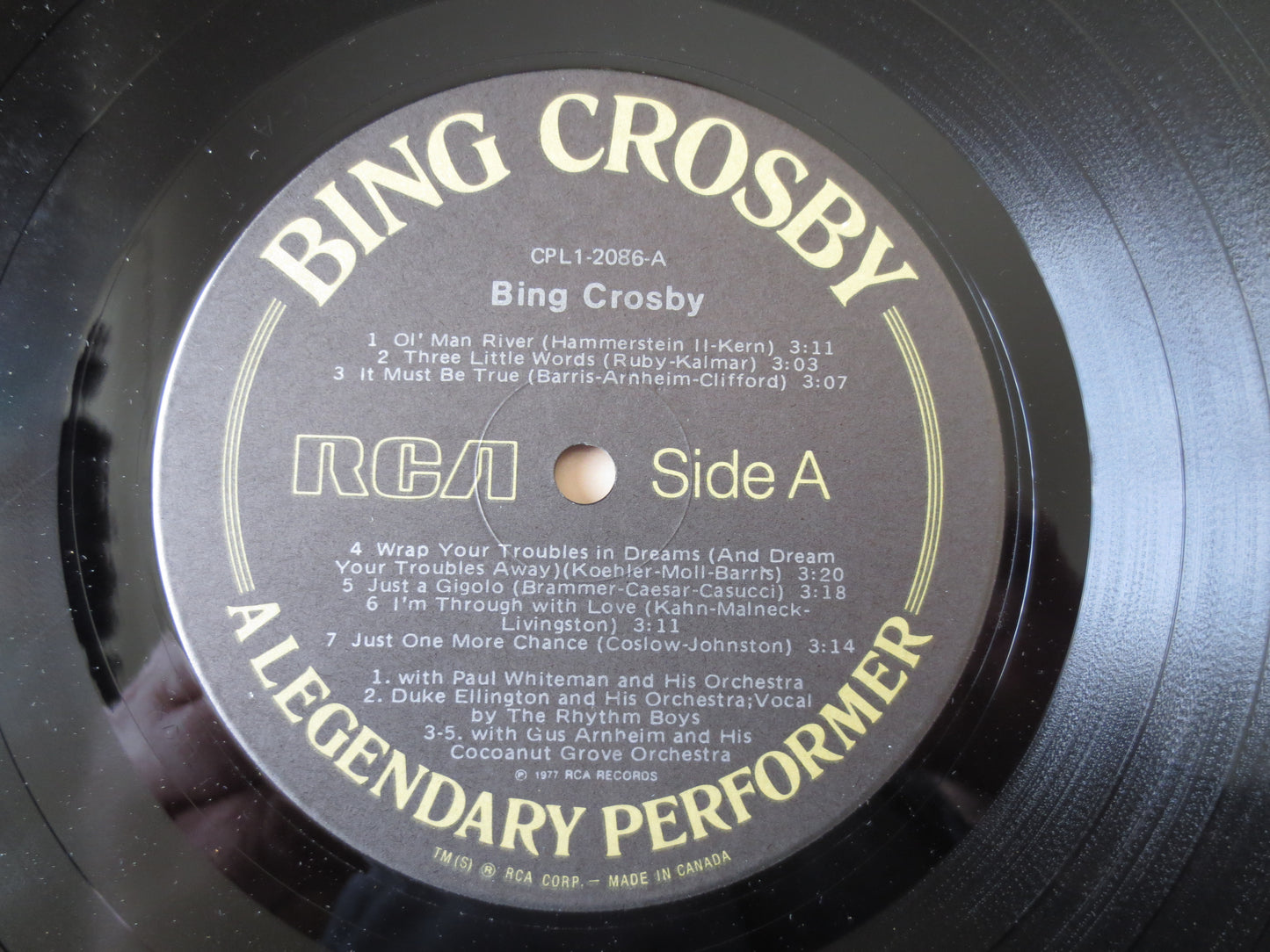 BING CROSBY, LEGENDARY Performer, Bing Crosby Records, Jazz Record, Vintage Vinyl, Bing Crosby Albums, Vinyl, 1977 Records