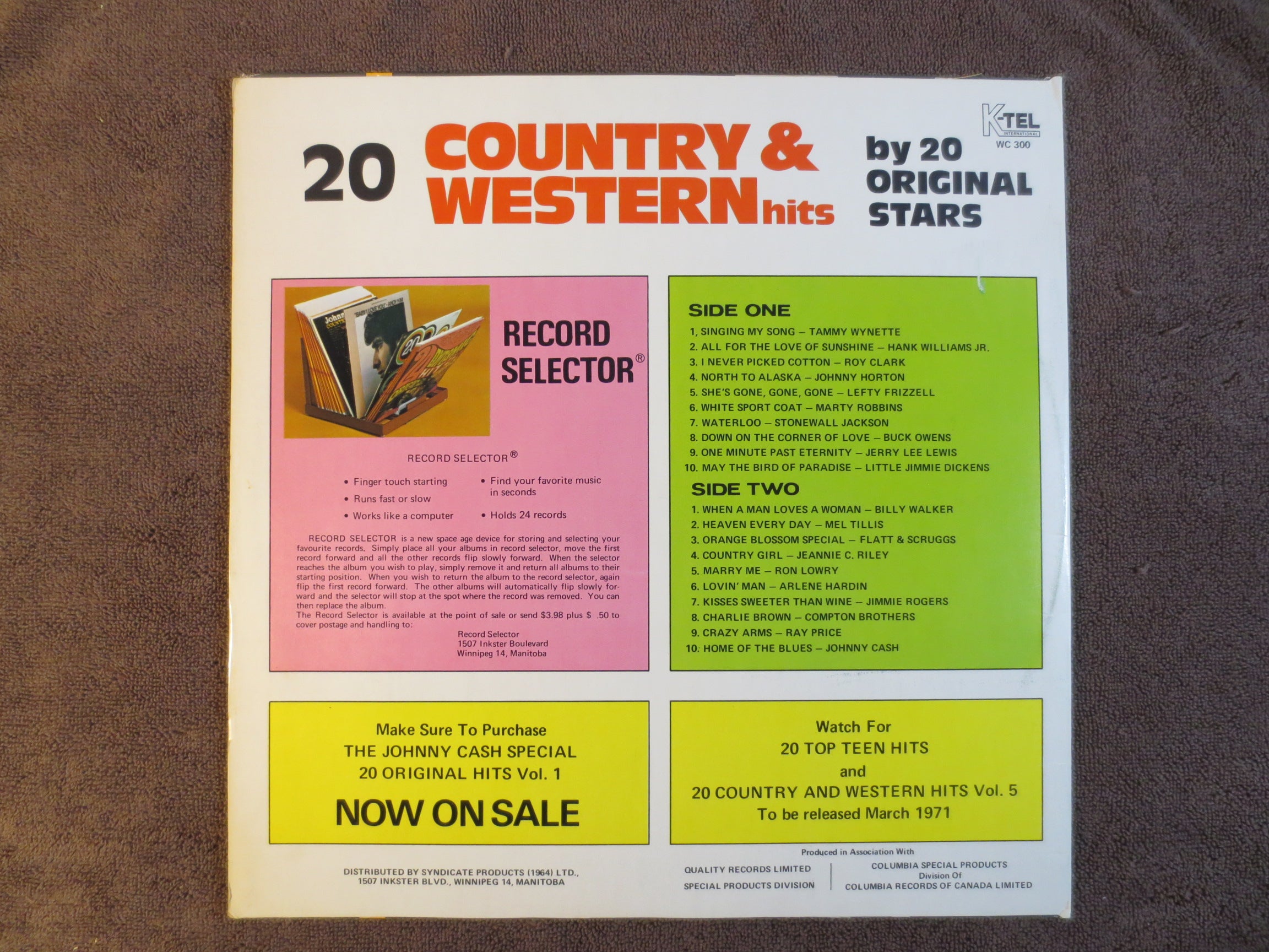 K-Tel – 20 Country & Western Hits (1973) Vinyl LP