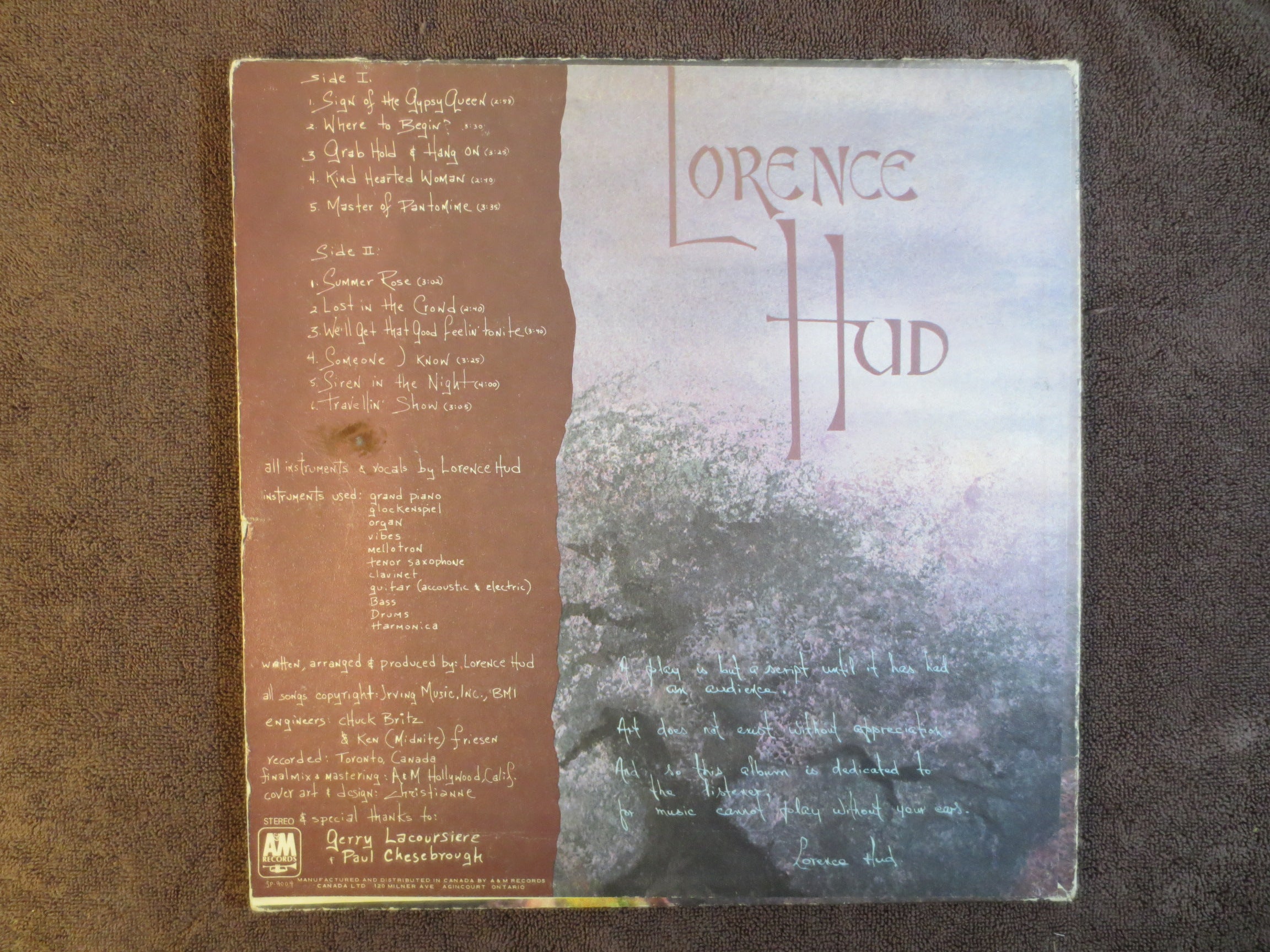 Lorence Hud – Sign of the Gypsy Queen (1972) Vinyl LP