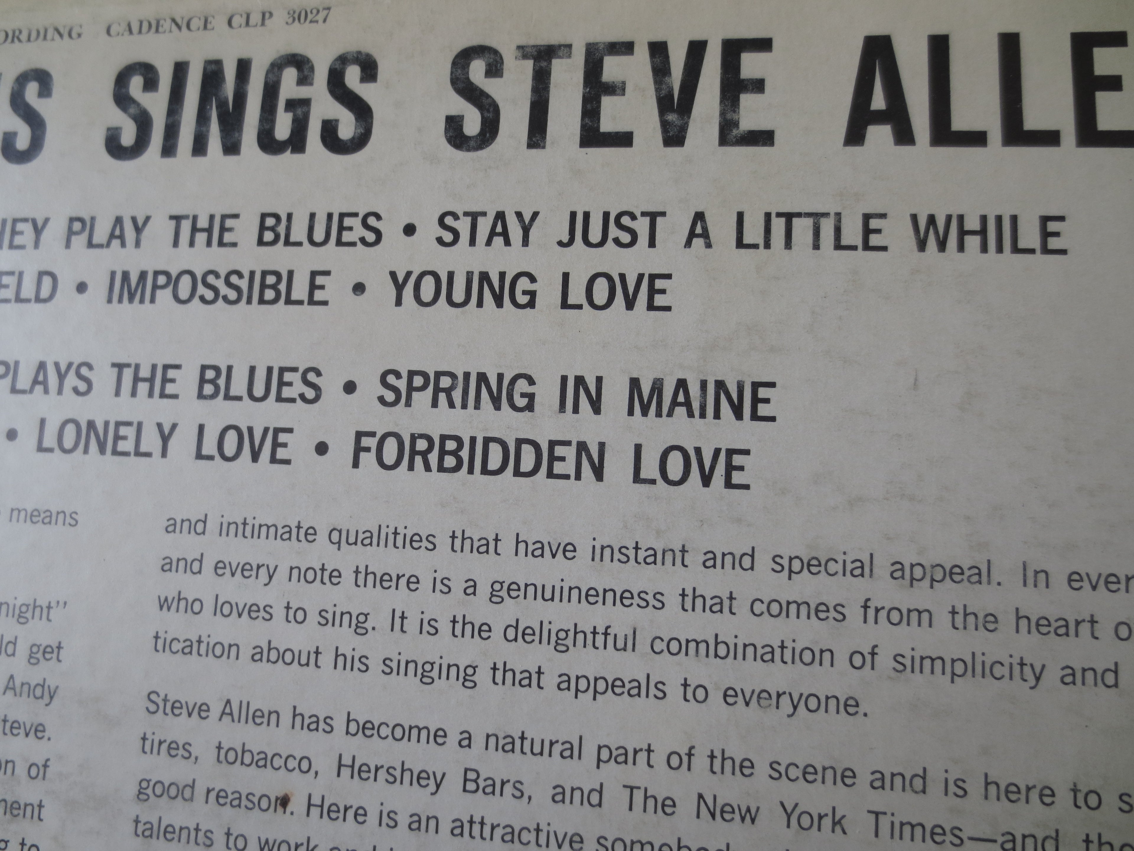 Andy Williams – Sings Steve Allen (1956) Vinyl LP