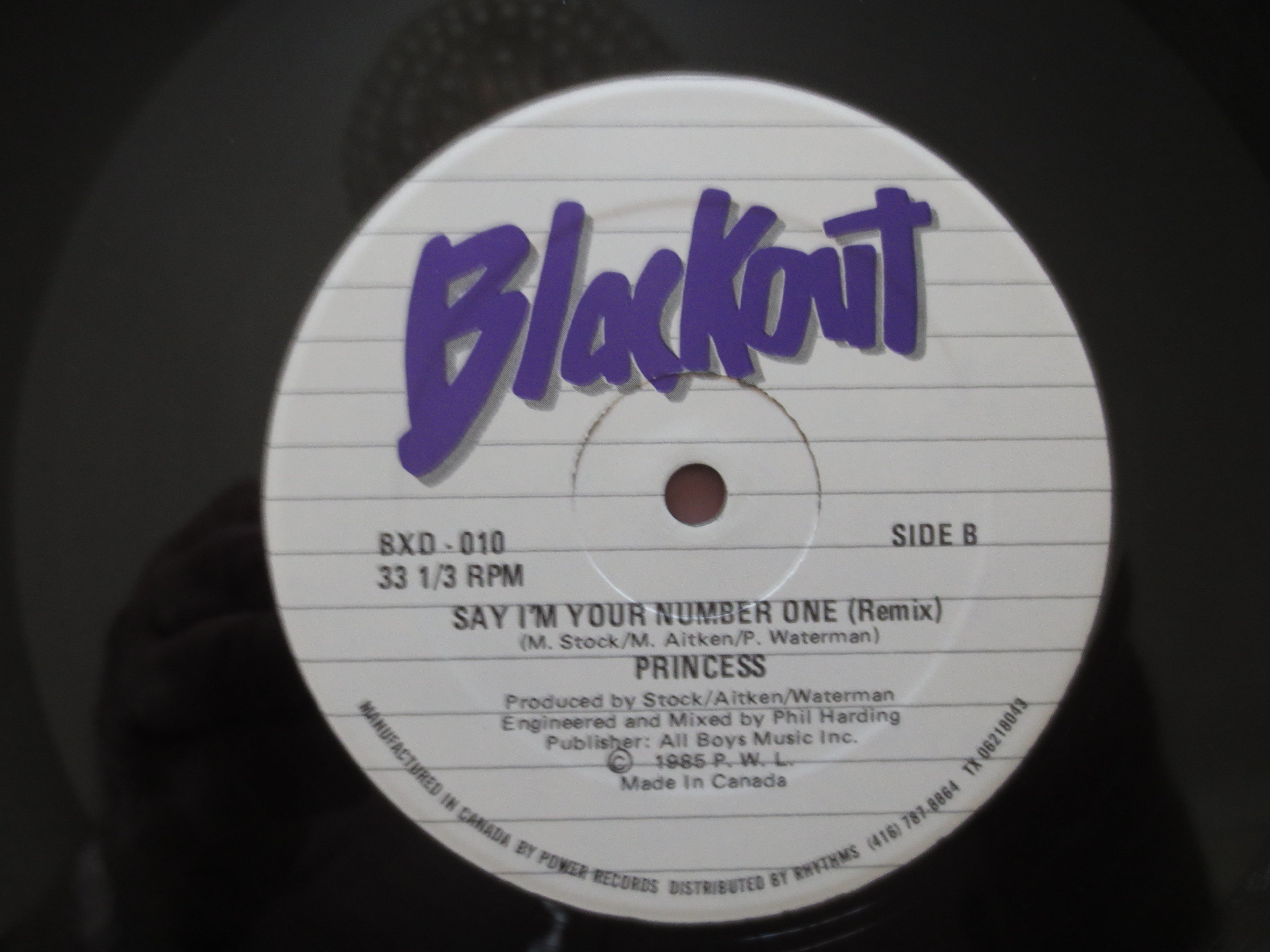 Princess – Say I'm Your Number One (1985) 45 RPM Vinyl