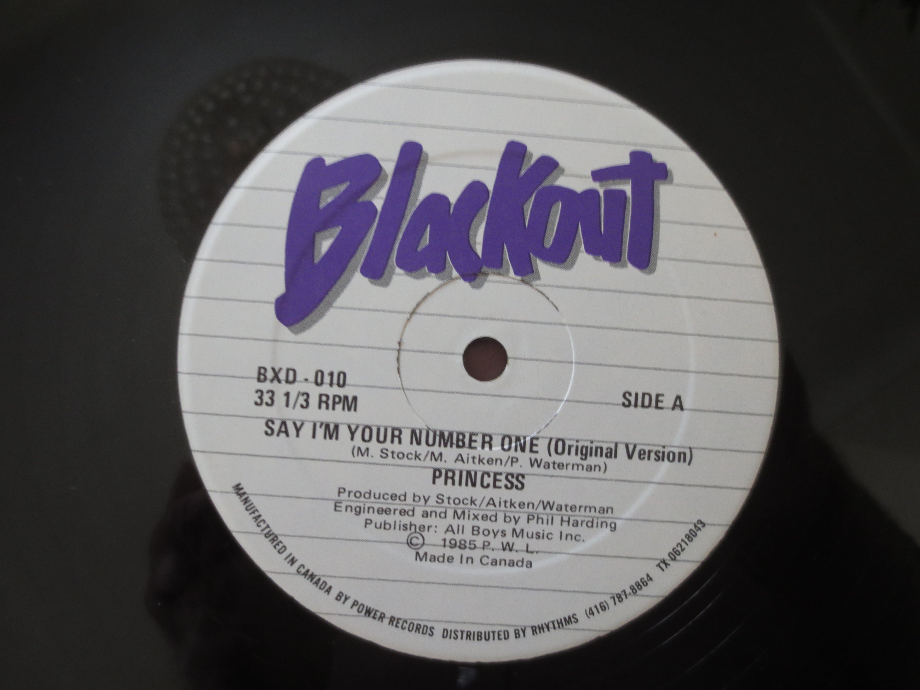 Princess – Say I'm Your Number One (1985) 45 RPM Vinyl