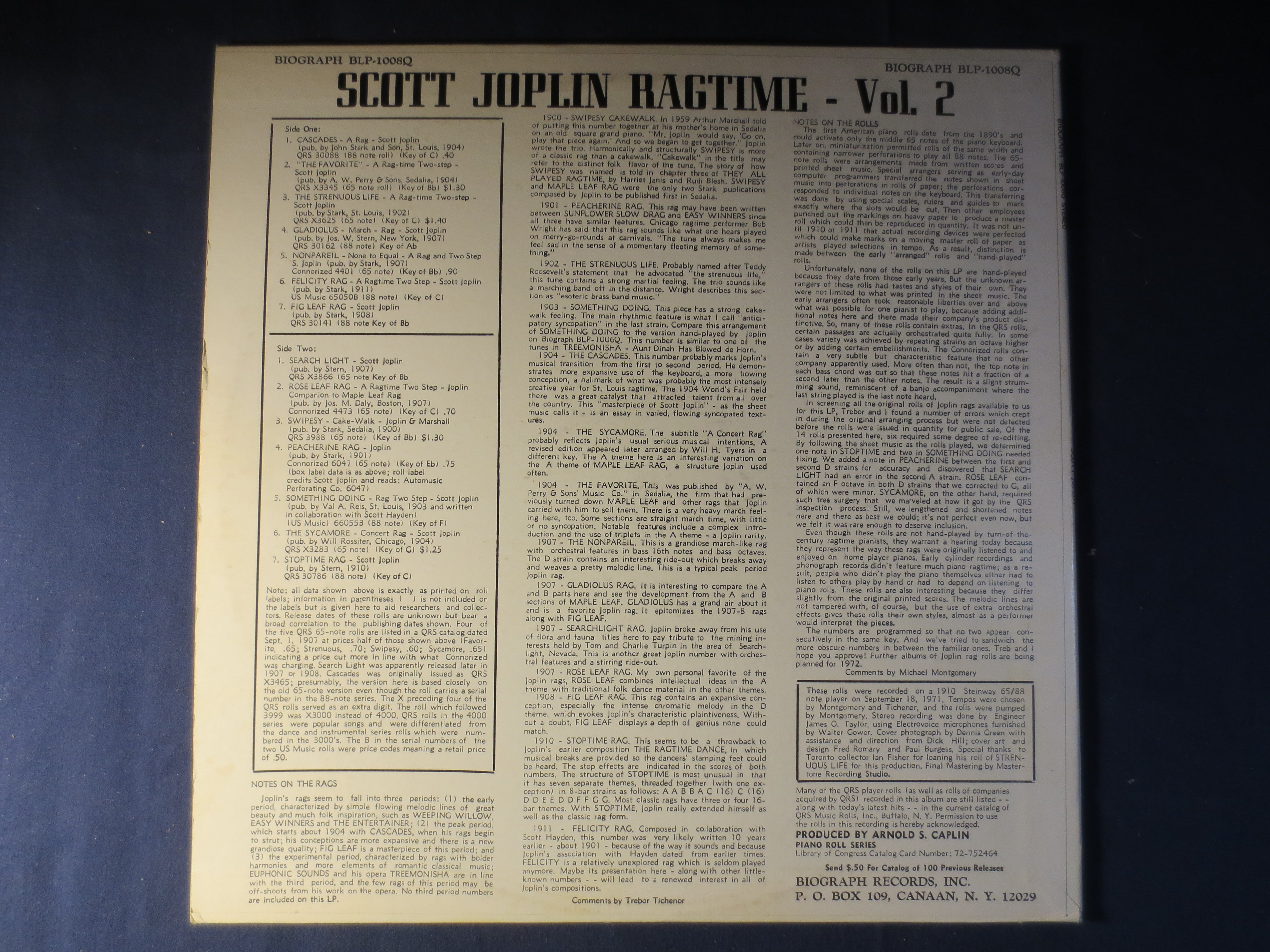 Scott Joplin Ragtime Vol. 2 (Biograph, 1967) Vinyl LP