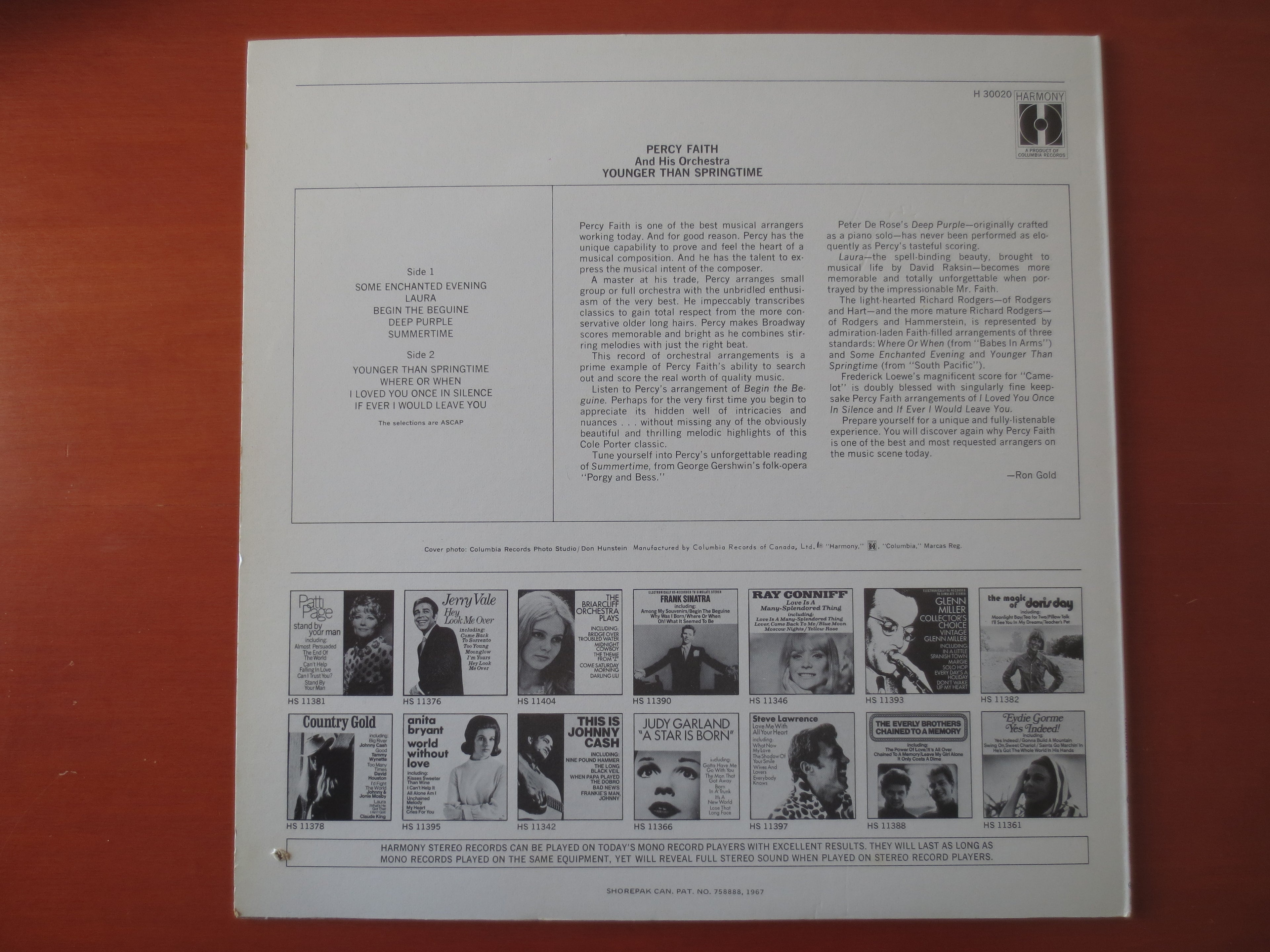 Percy Faith – Younger Than Springtime (1967) Vinyl LP