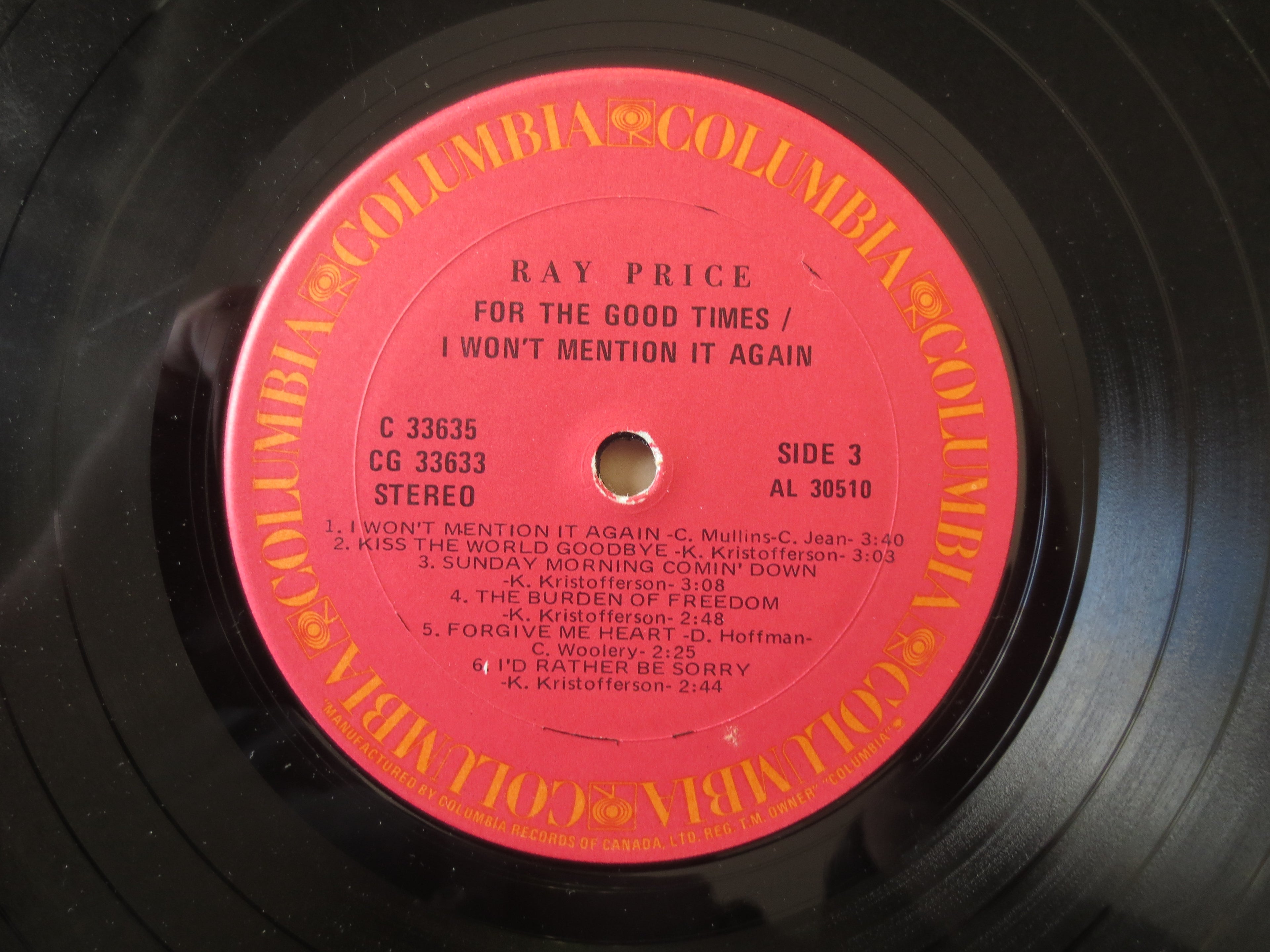 Ray Price – I Won't Mention It Again / For the Good Times (1975) Double Vinyl LP