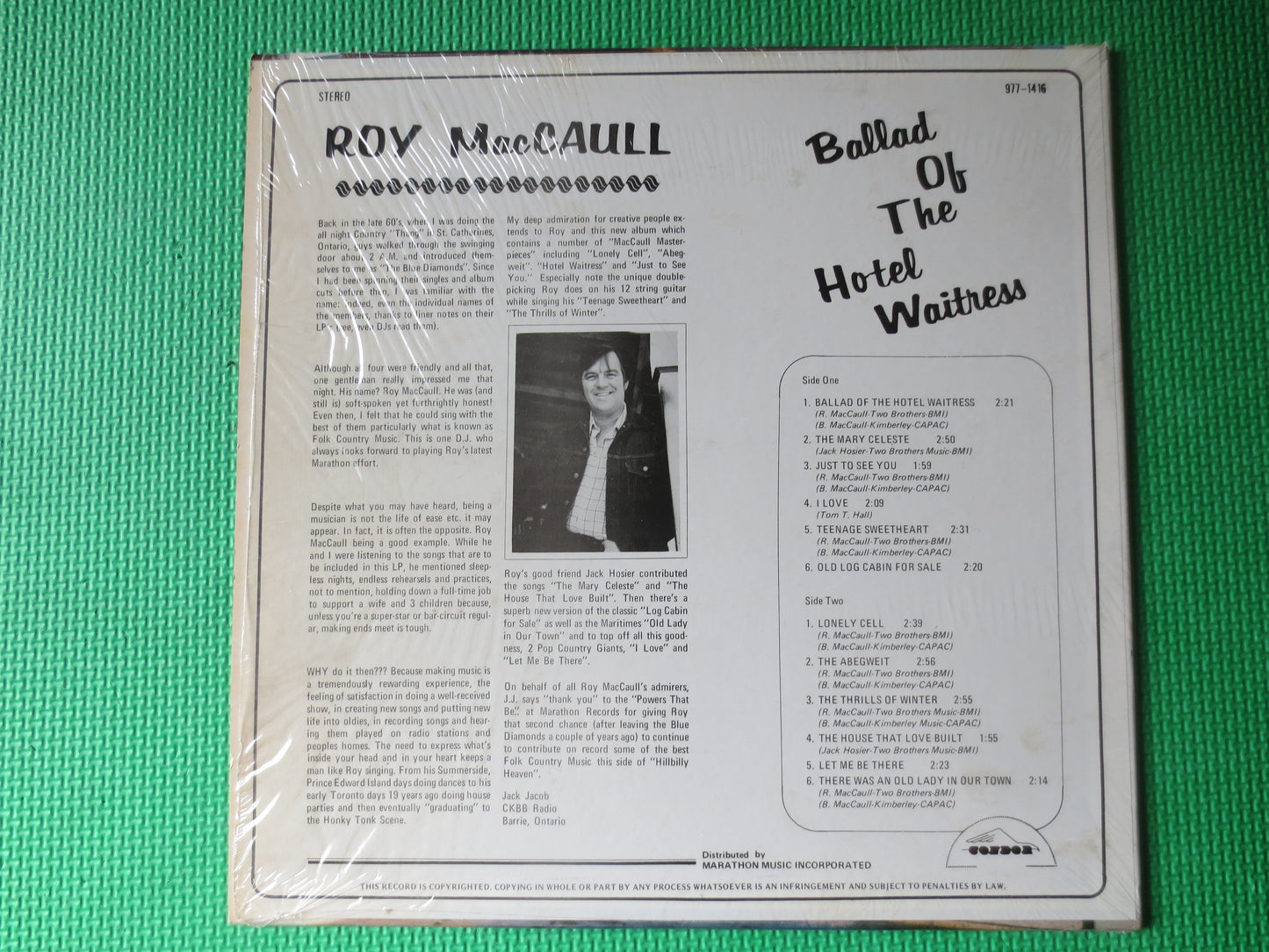 ROY MacCAULL, Ballad of the Hotel WAITRESS, Country Records, Vintage Vinyl, Record Vinyl, lps, Vinyl Record, 1974 Records