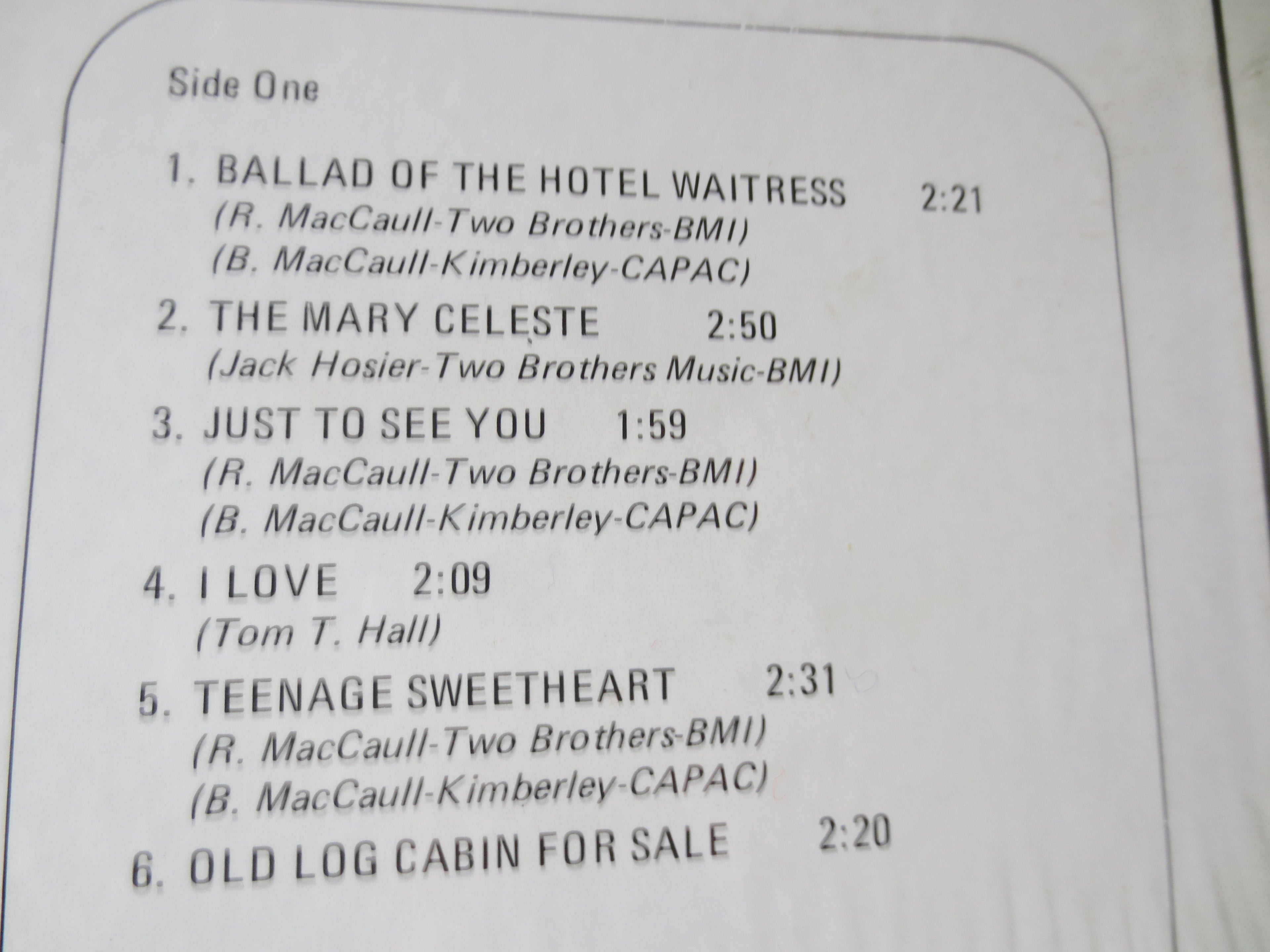 Roy MacCaull – Ballad of the Hotel Waitress, 1974 Vinyl LP