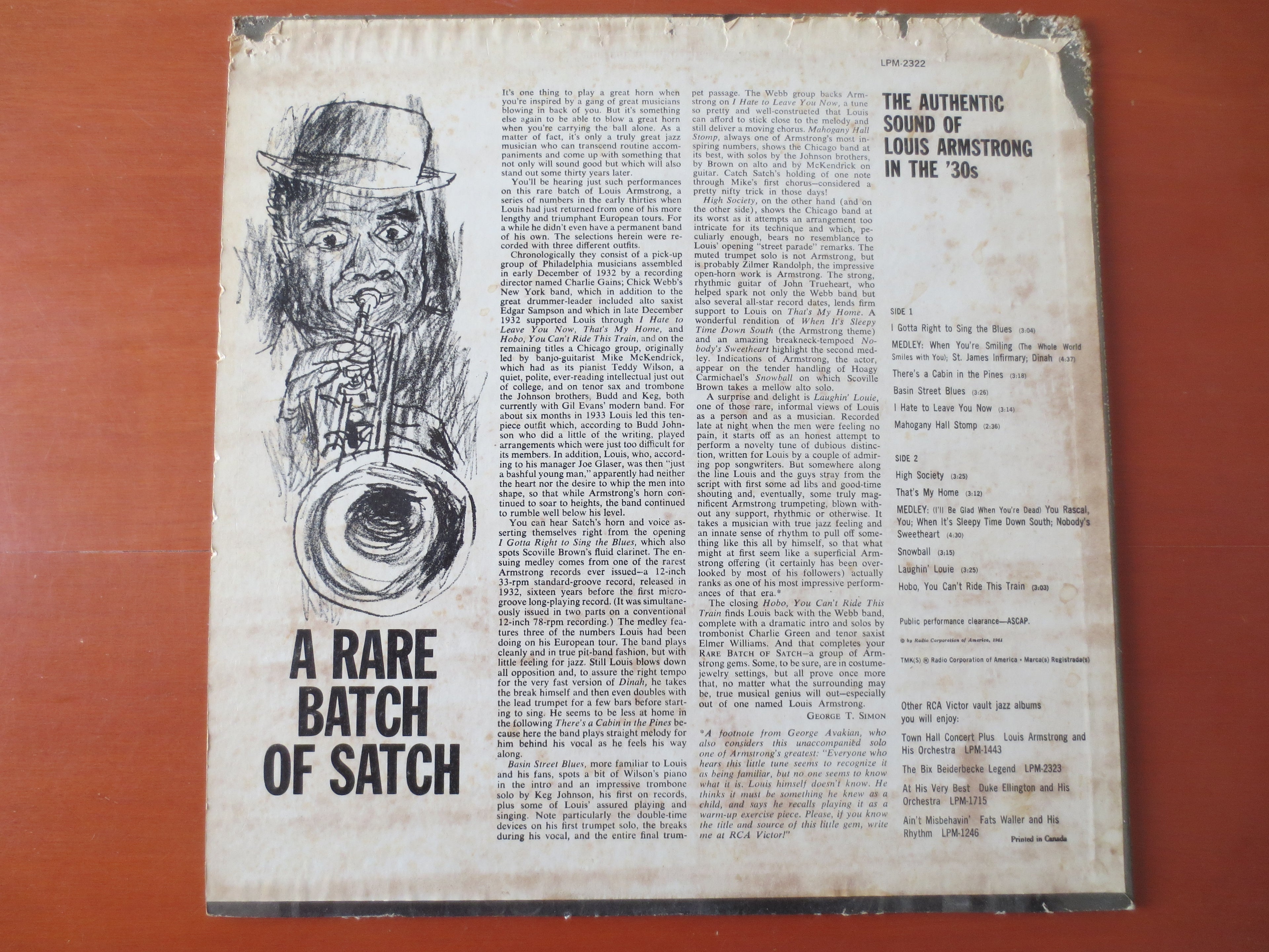 LOUIS ARMSTRONG, A Rare Batch of Satch, Vintage Jazz Album, 1961 Record, Vinyl Lp