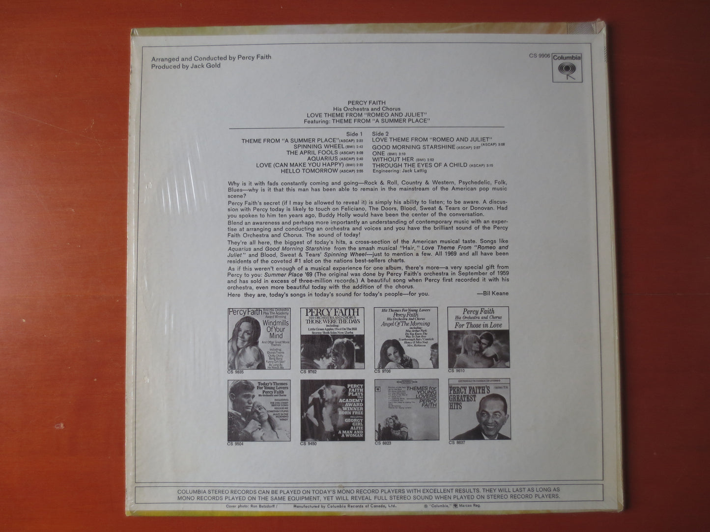 PERCY FAITH, Romeo and Juliette, Percy Faith Album, Percy Faith Vinyl, Percy Faith Music, Vinyl Records, 1969 Record