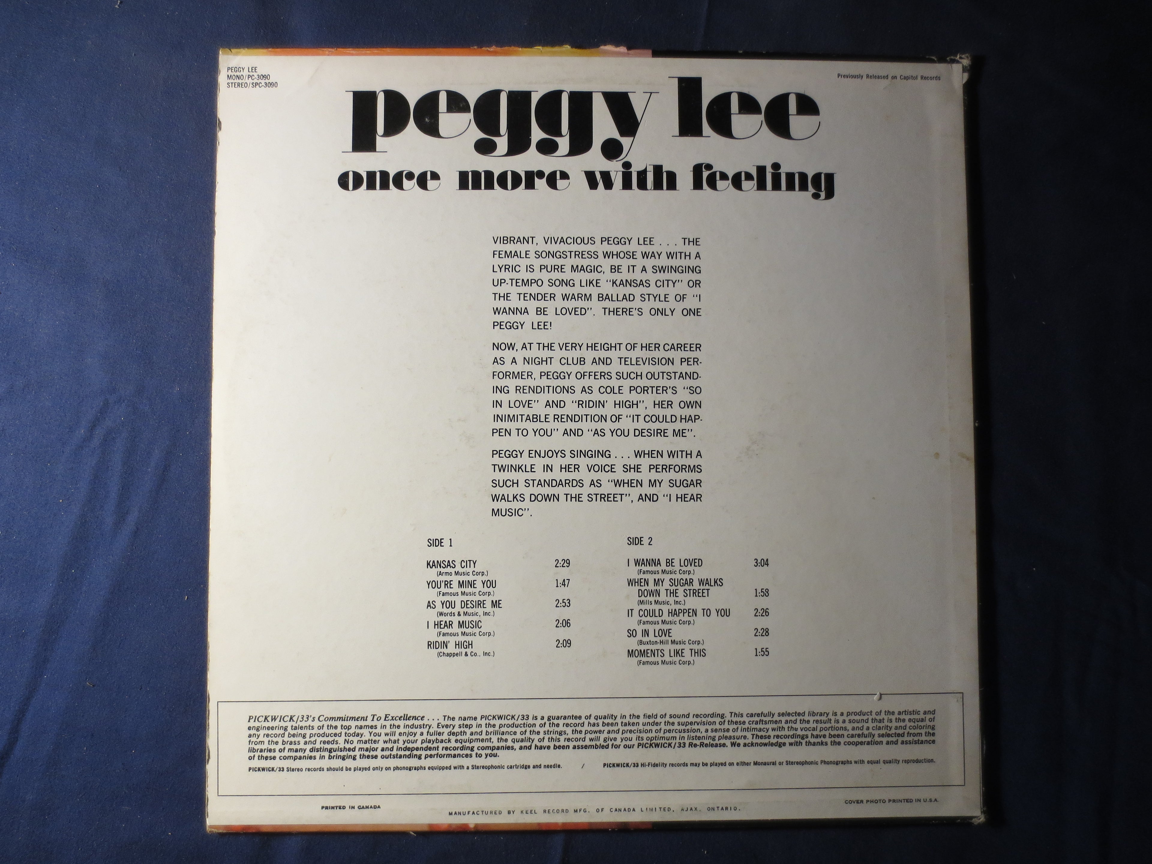 Peggy Lee – Once More with Feeling (1967) Vinyl LP
