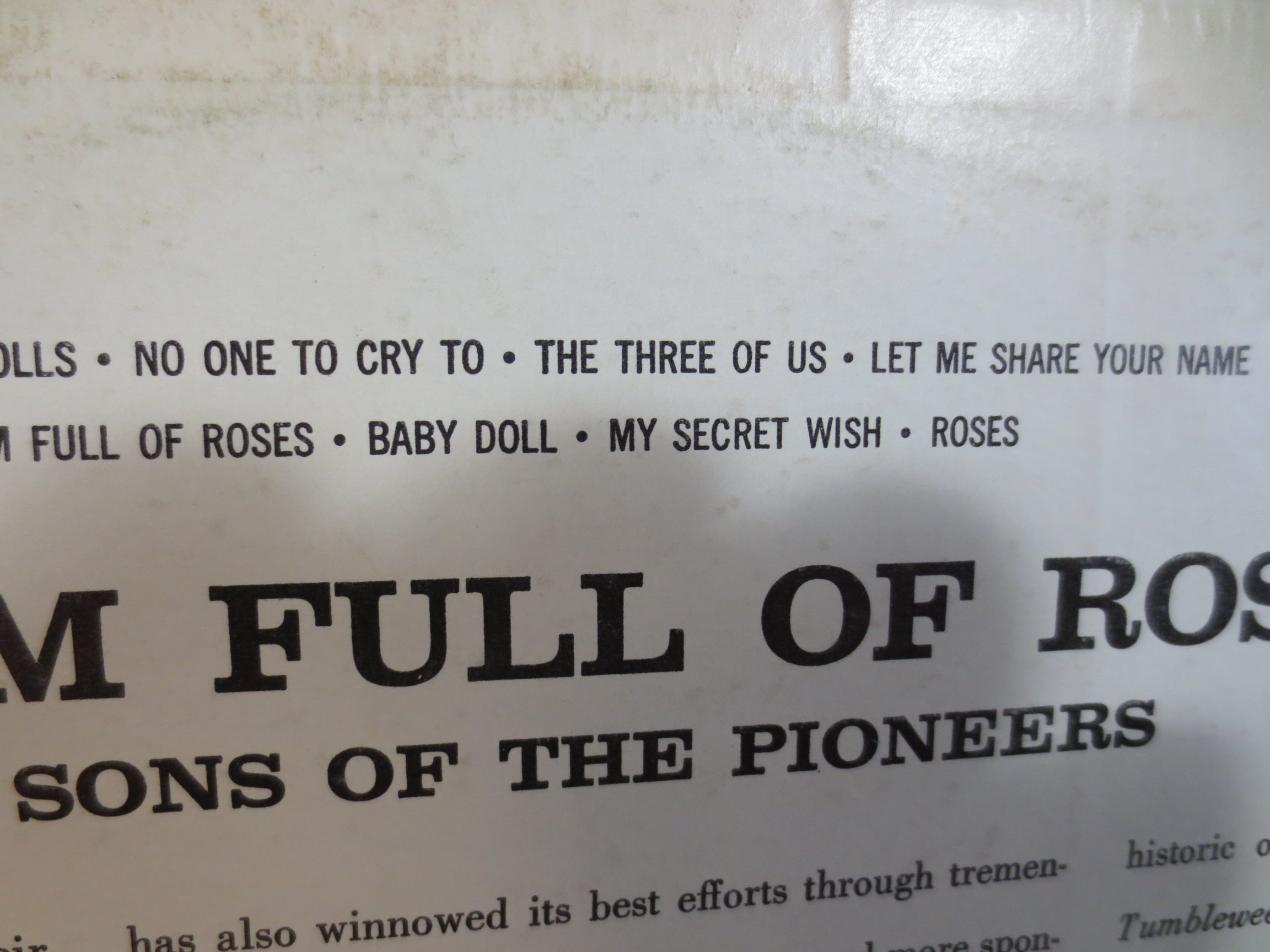 The Sons of the Pioneers – Room Full of Roses (1960) Vinyl LP