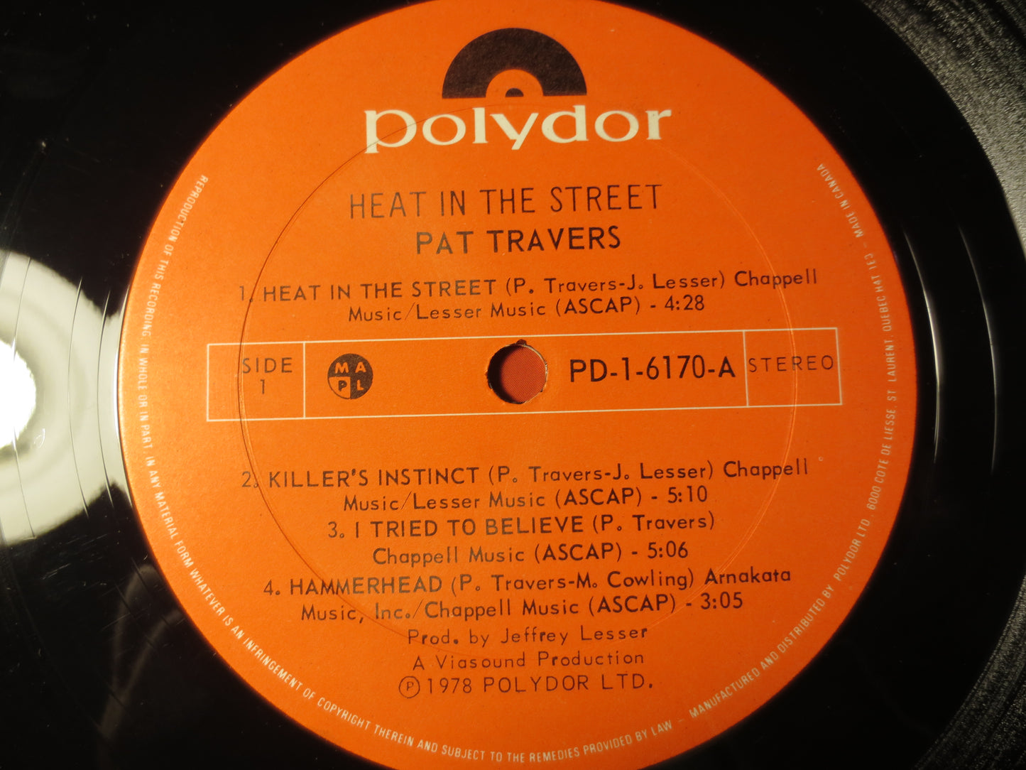 PAT TRAVERS, HEAT in the Street, Pat Travers Record, Pat Travers Album, Pat Travers Lp, Rock Records, Vinyl, 1978 Records