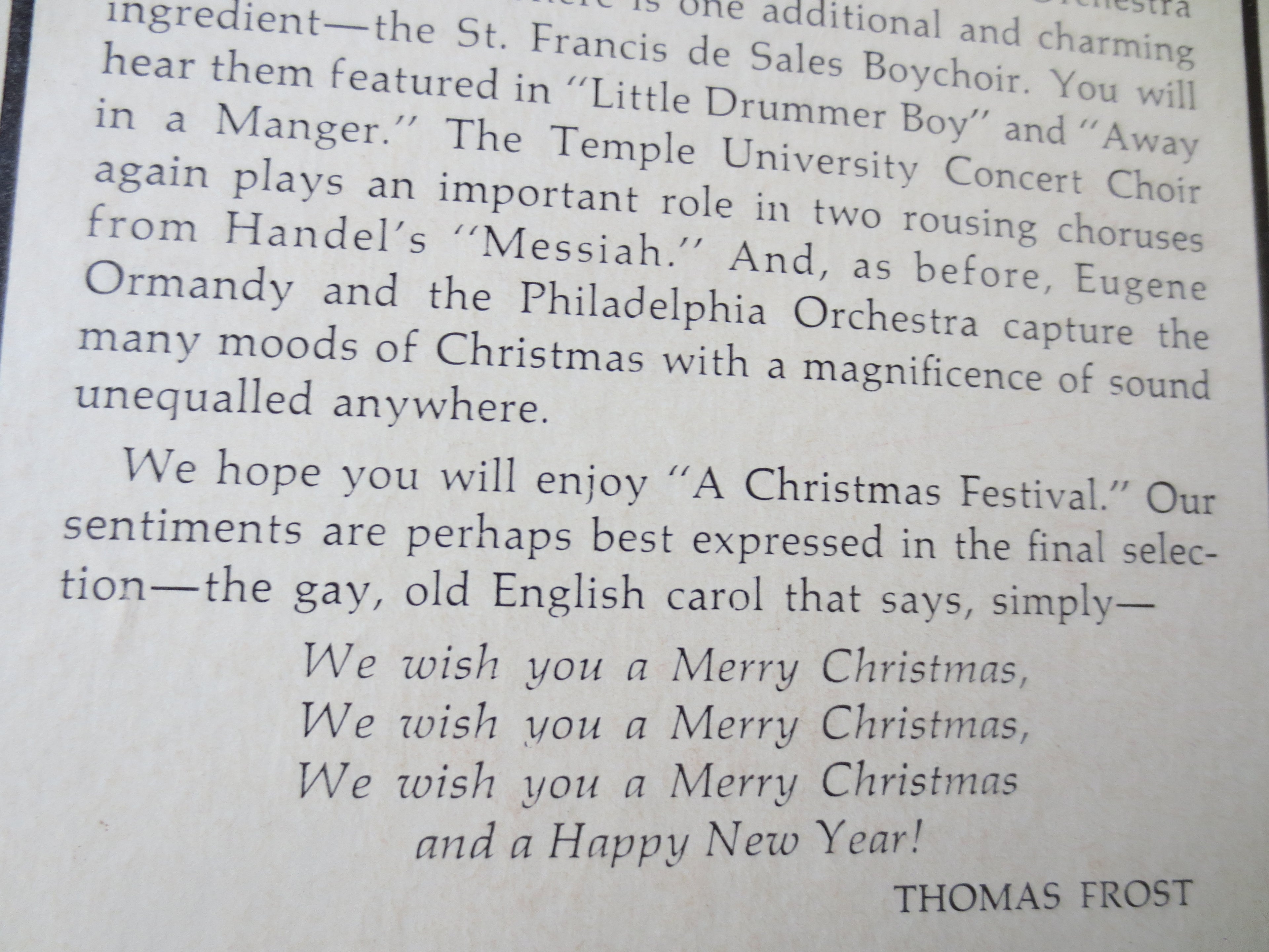 Eugene Ormandy & The Philadelphia Orchestra – A Festival Christmas (1964) Vinyl LP