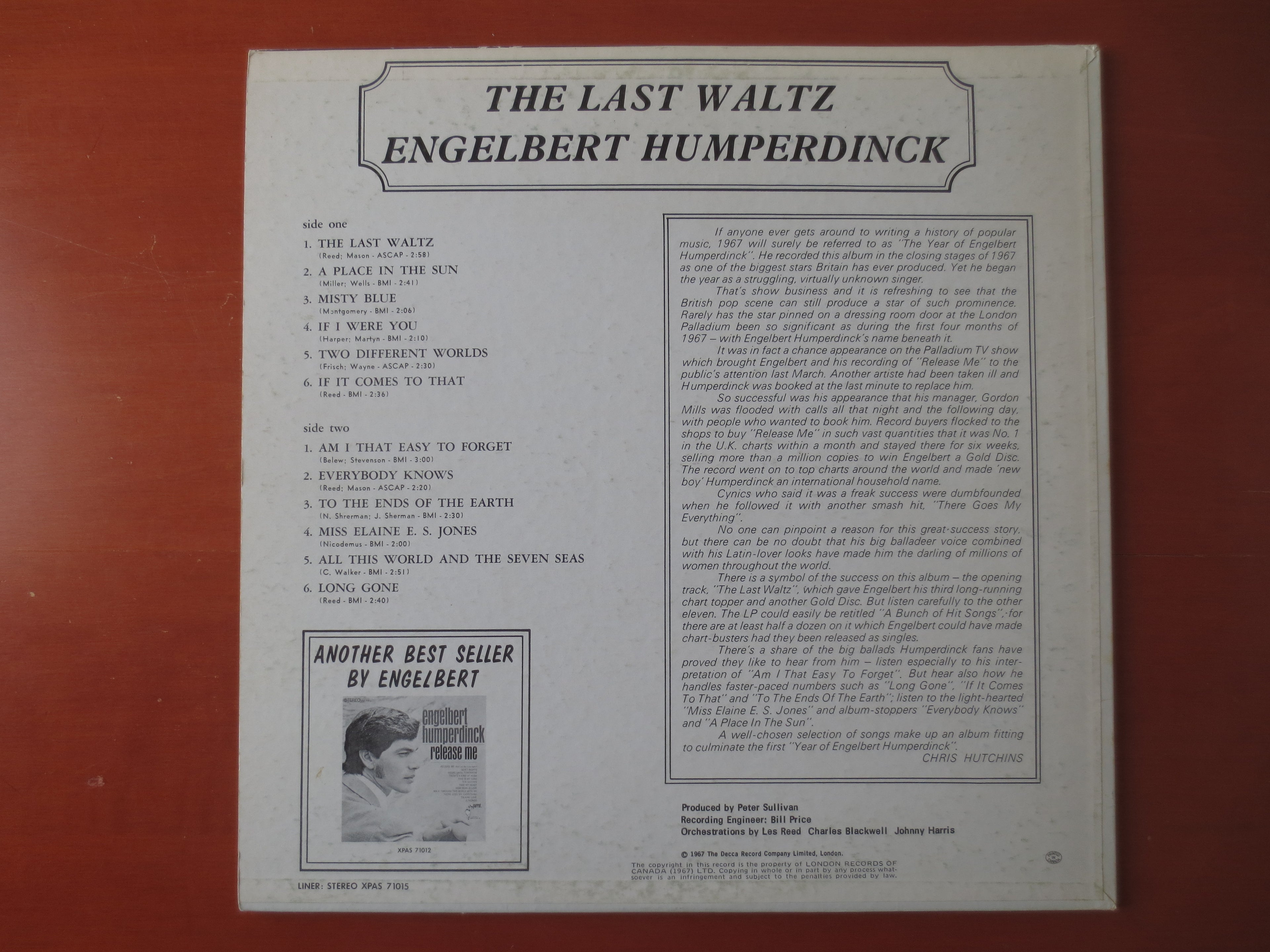 Engelbert Humperdinck – The Last Waltz (1967) Vinyl LP