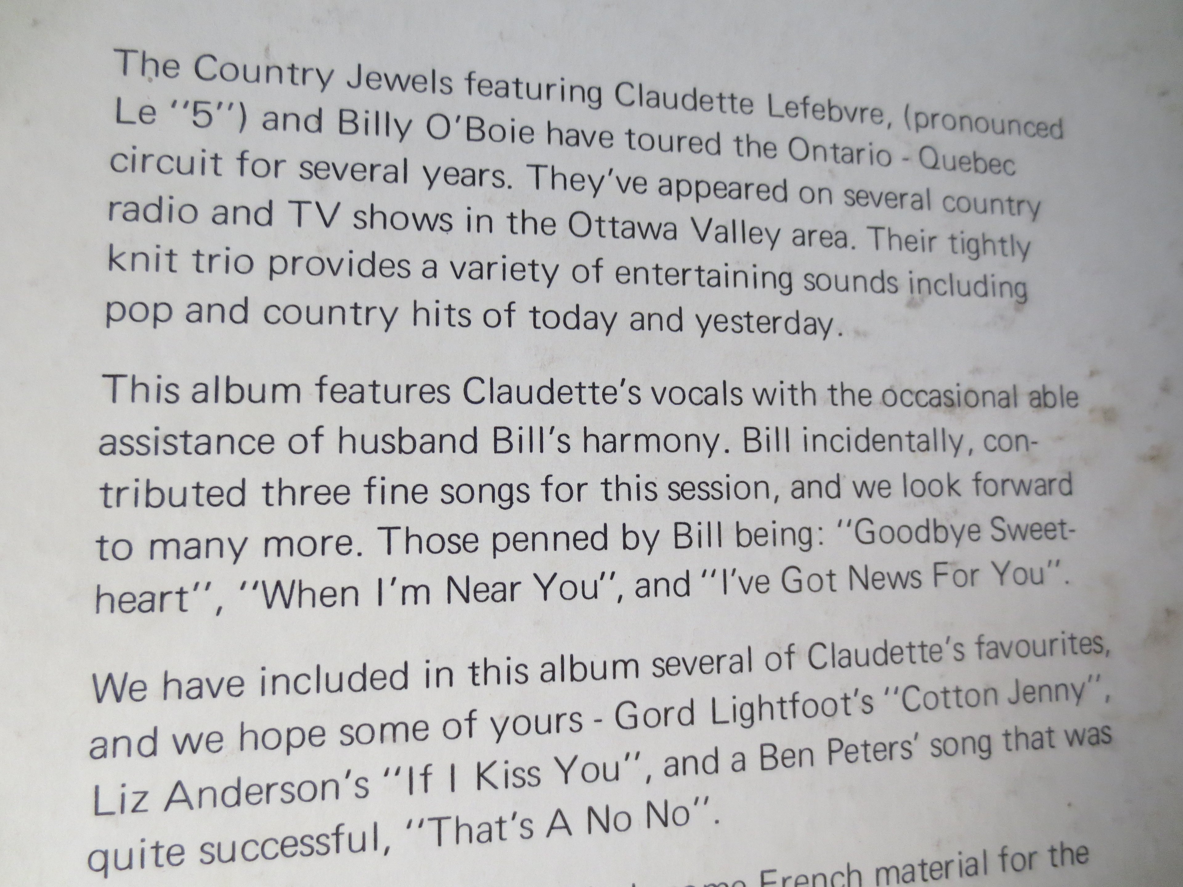 Claudette Lefèbre & the Country Jewels – Autographed (1972) Vinyl LP