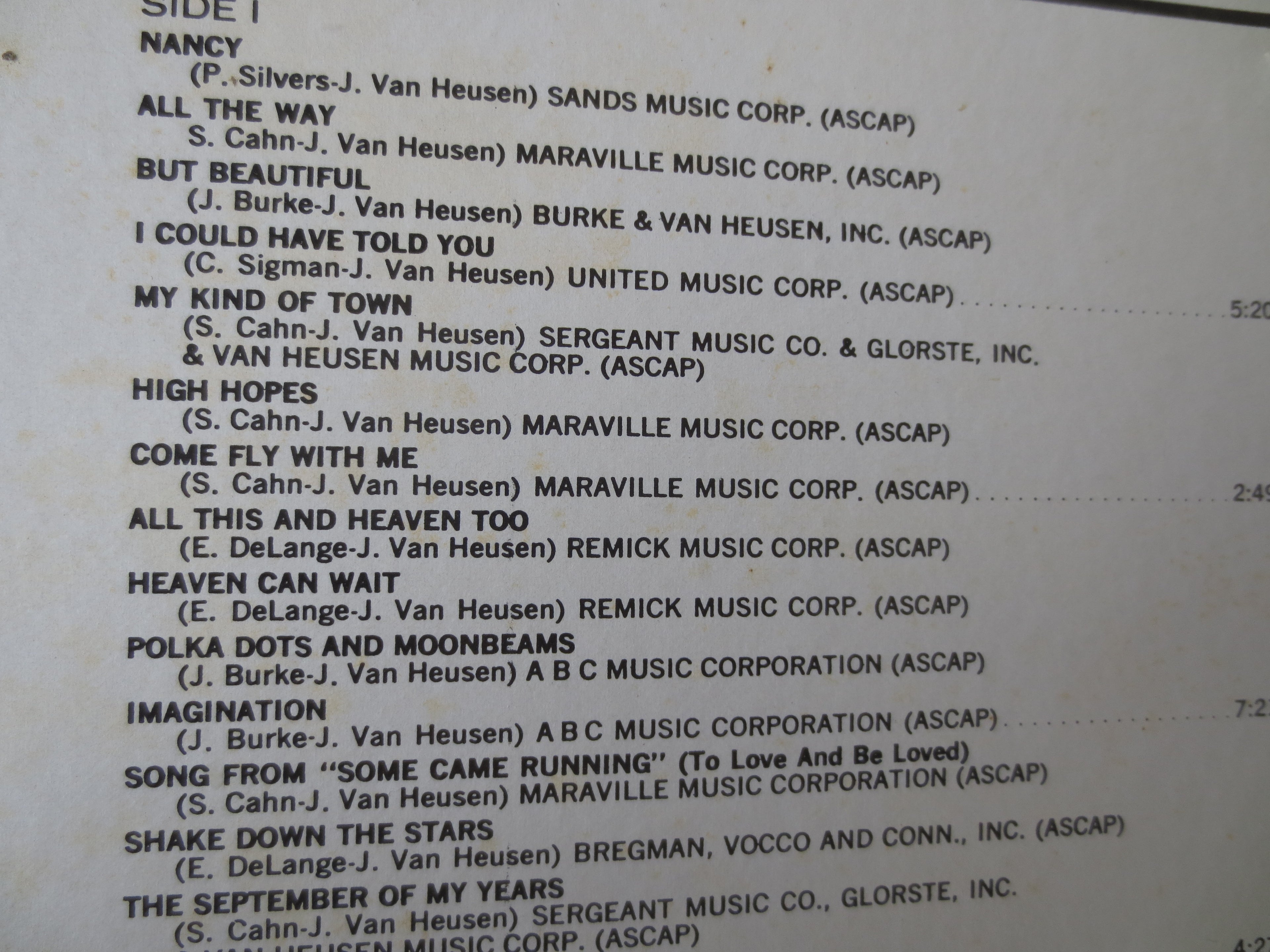 Jimmy Van Heusen – Jimmy Van Heusen Plays Jimmy Van Heusen (1966) Vinyl LP