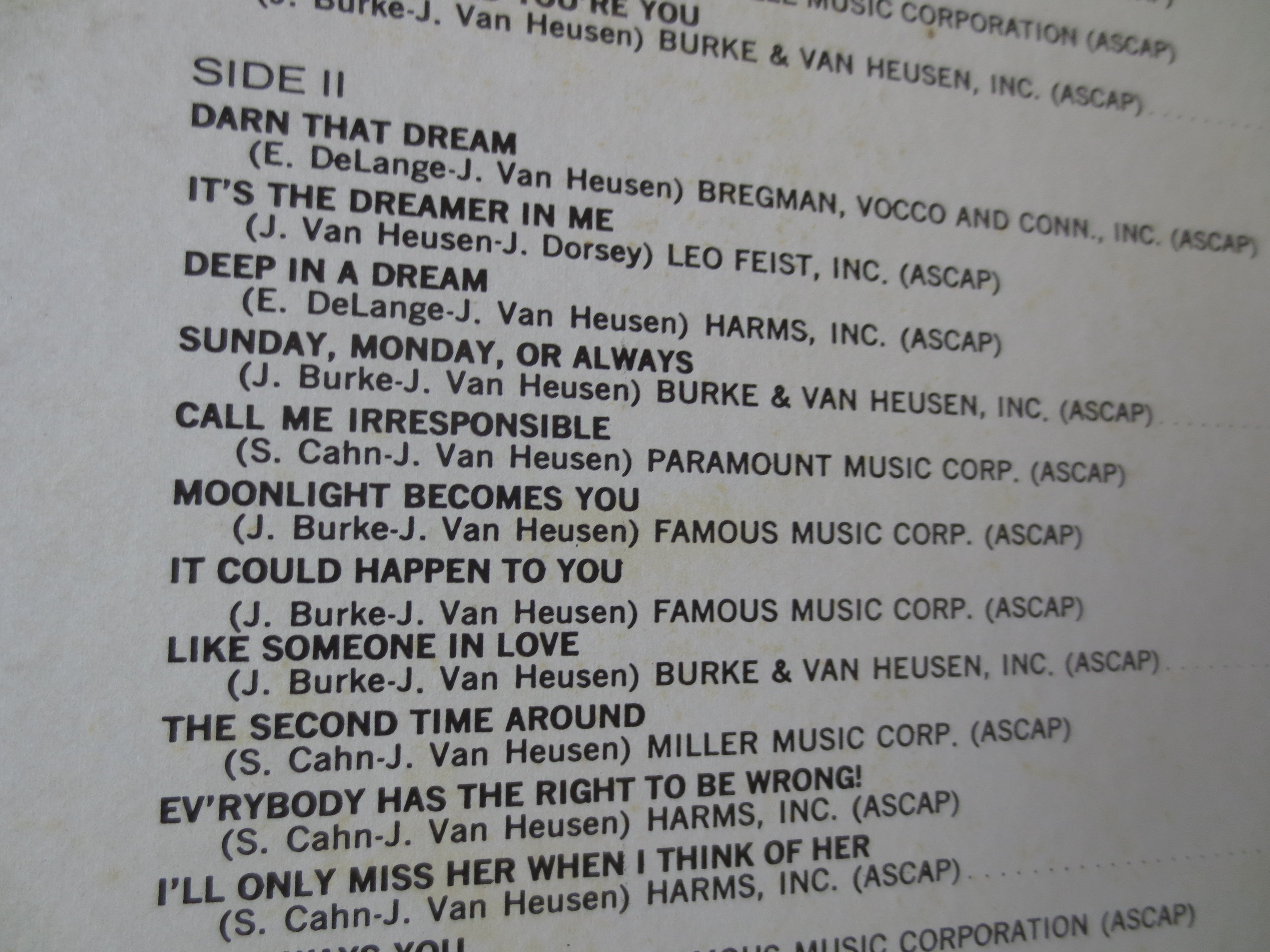Jimmy Van Heusen – Jimmy Van Heusen Plays Jimmy Van Heusen (1966) Vinyl LP