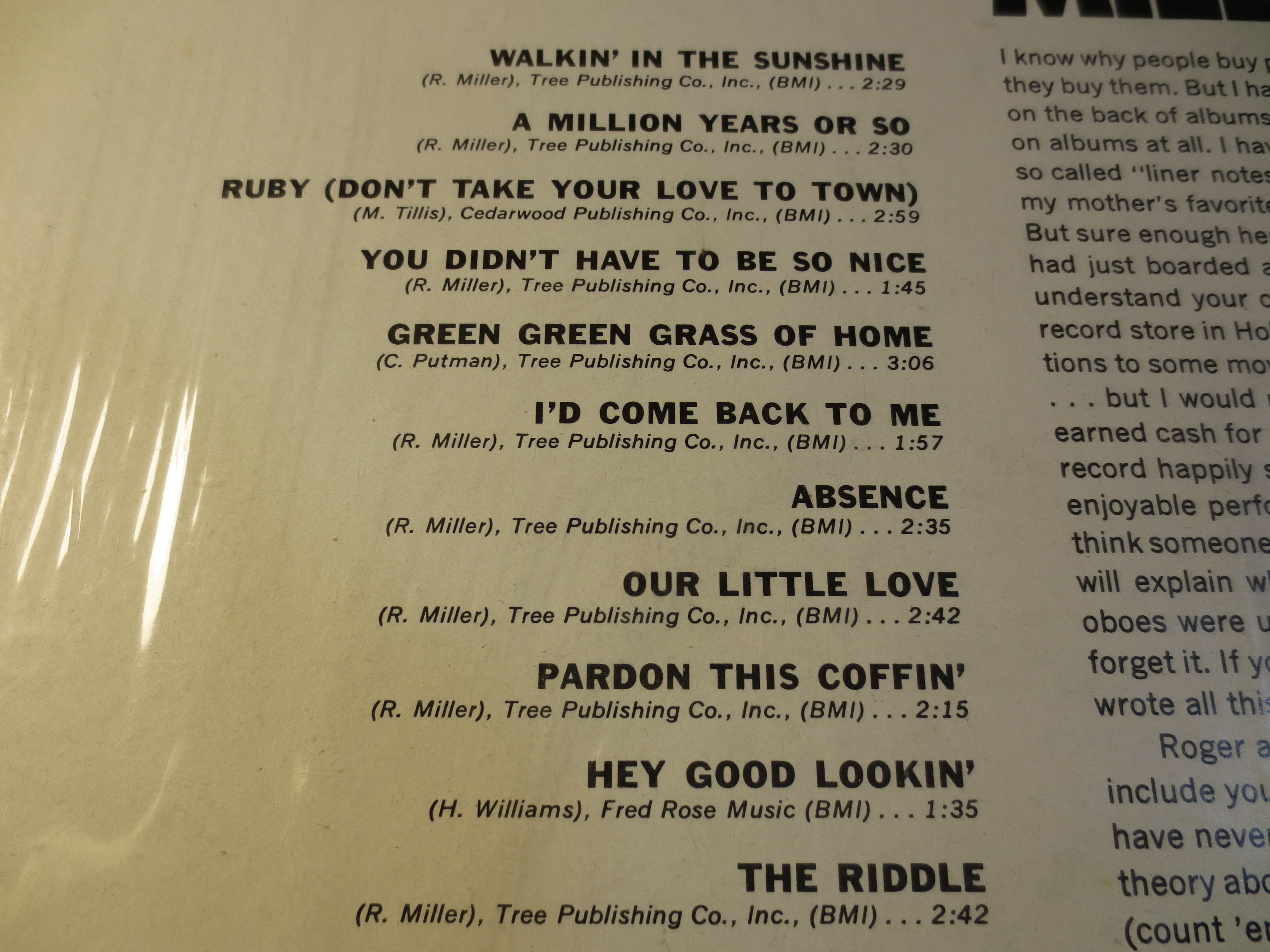 Roger Miller – Walkin' in the Sunshine (1967) Vinyl LP