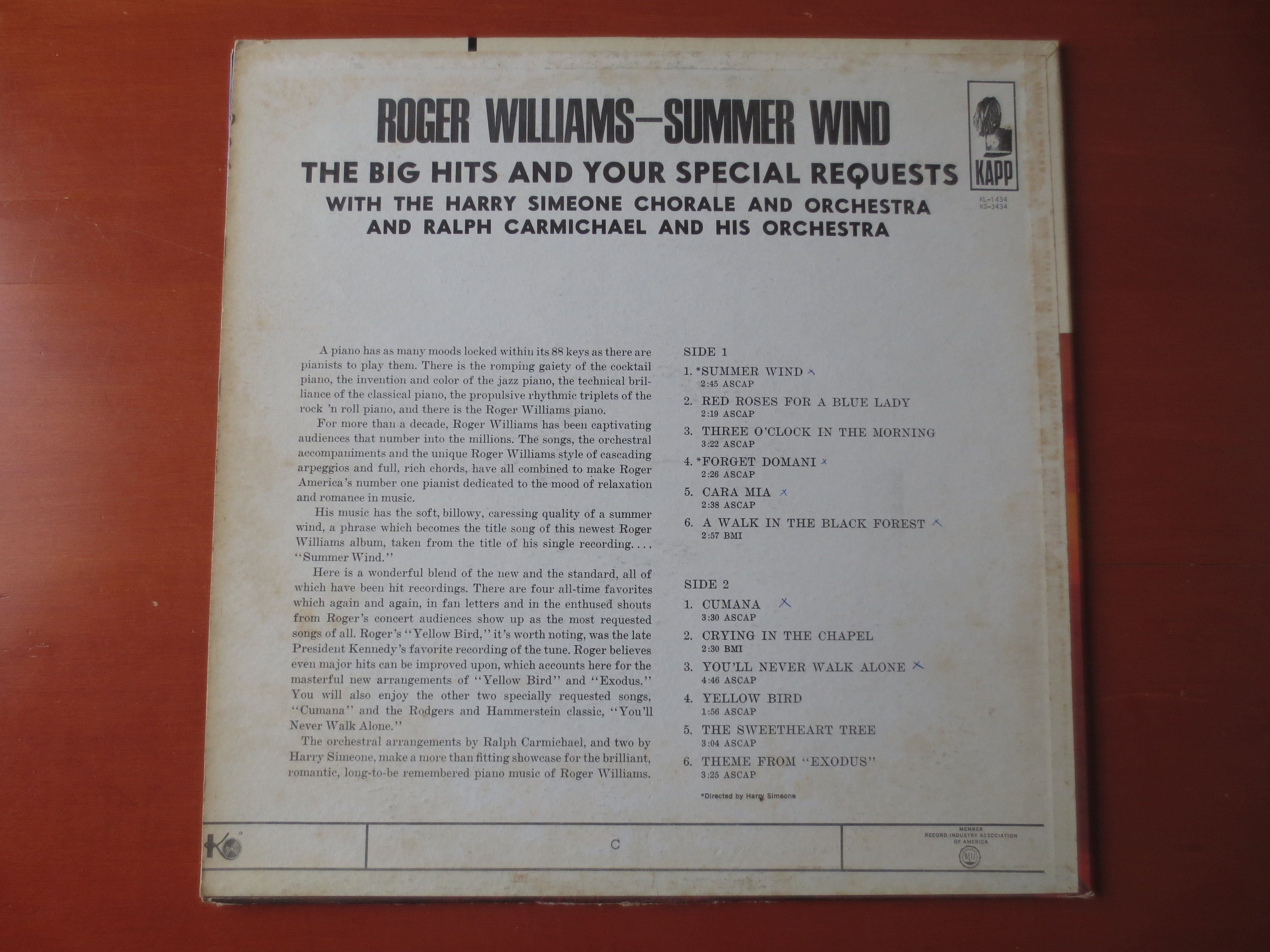 Roger Williams – Summer Wind (1965) Vinyl LP
