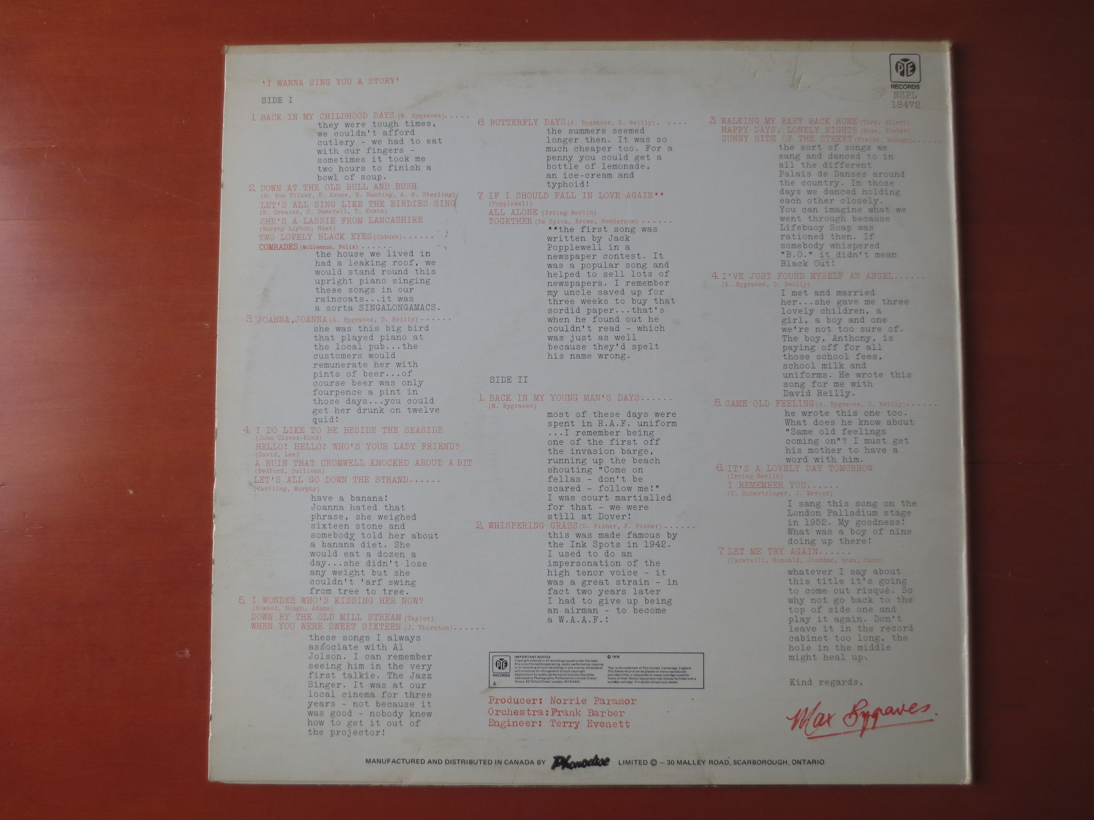 Max Bygraves – I Wanna Sing You a Story (1976) Vinyl LP