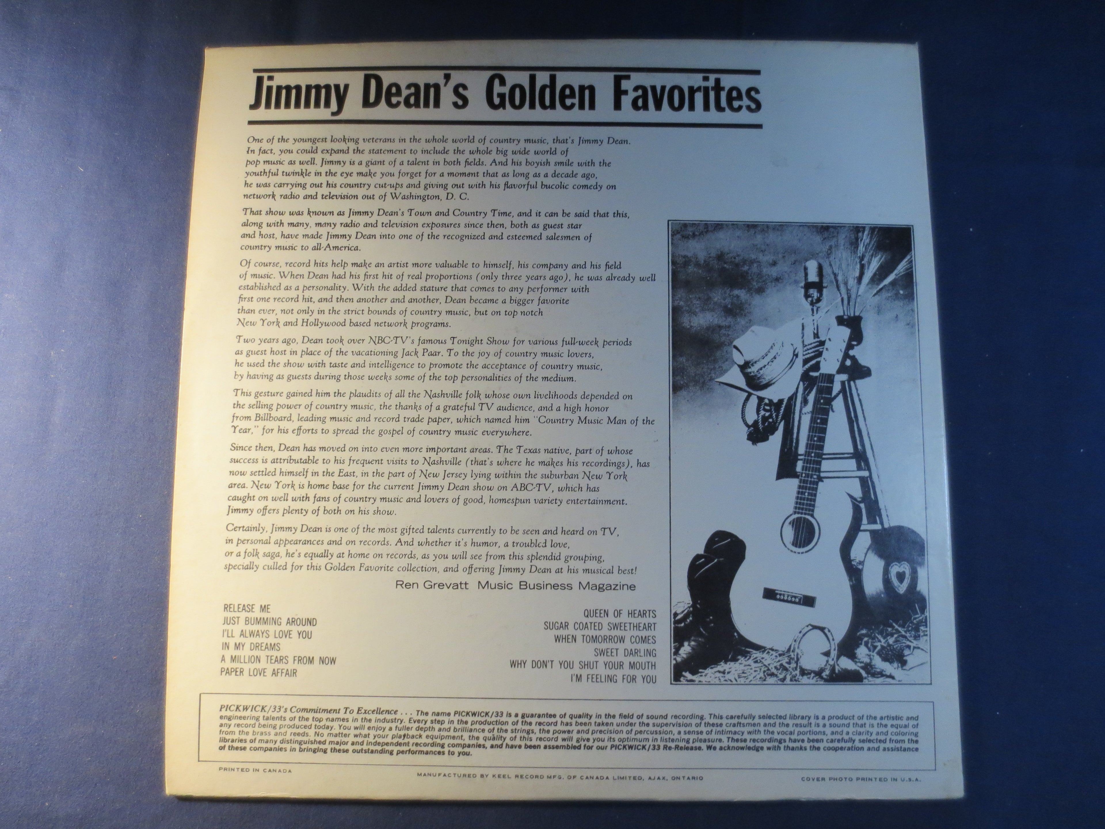 Jimmy Dean – Golden Favorites (1964) Vinyl LP