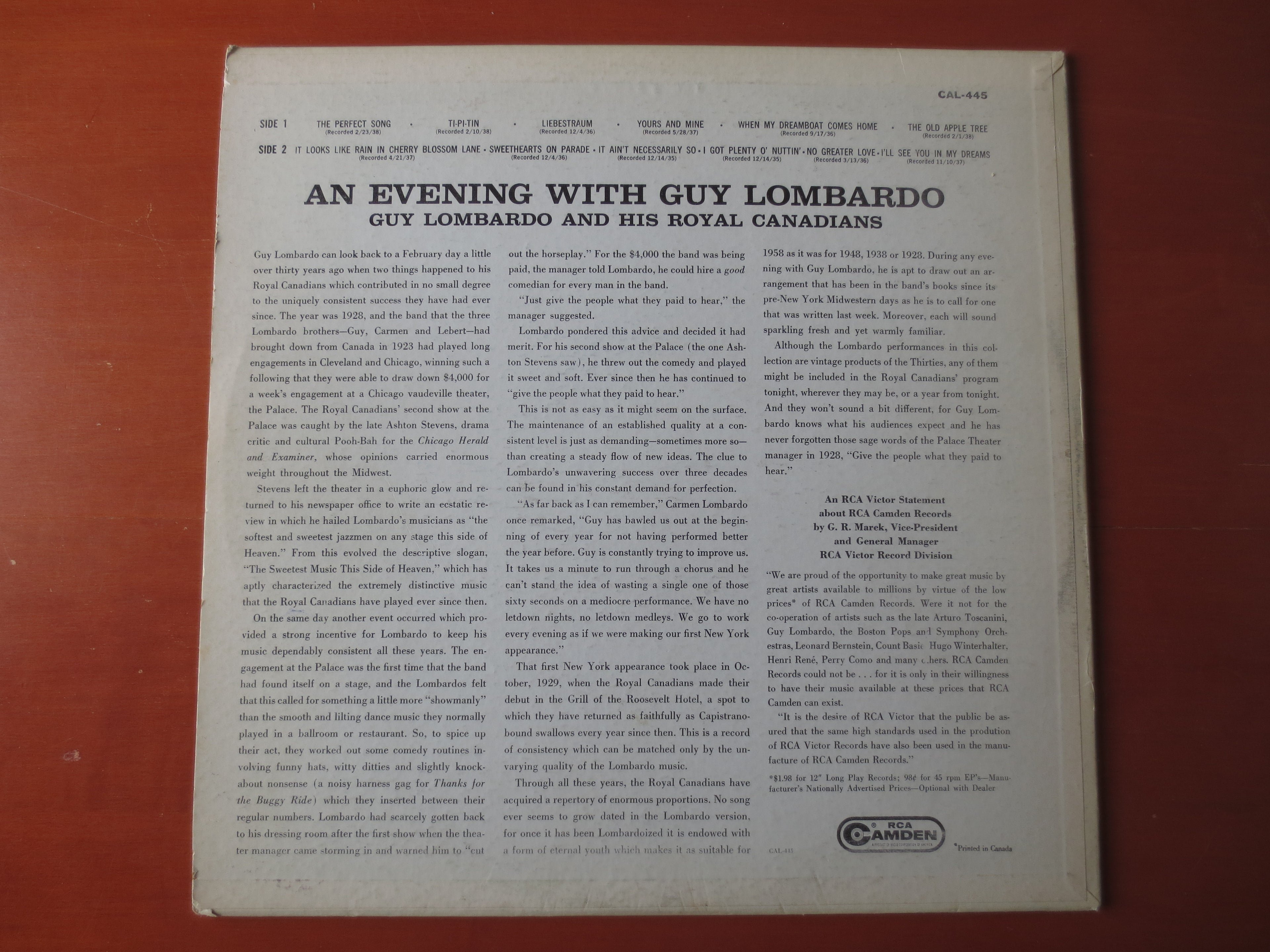 Guy Lombardo – An Evening with Guy Lombardo (1958) Vinyl LP
