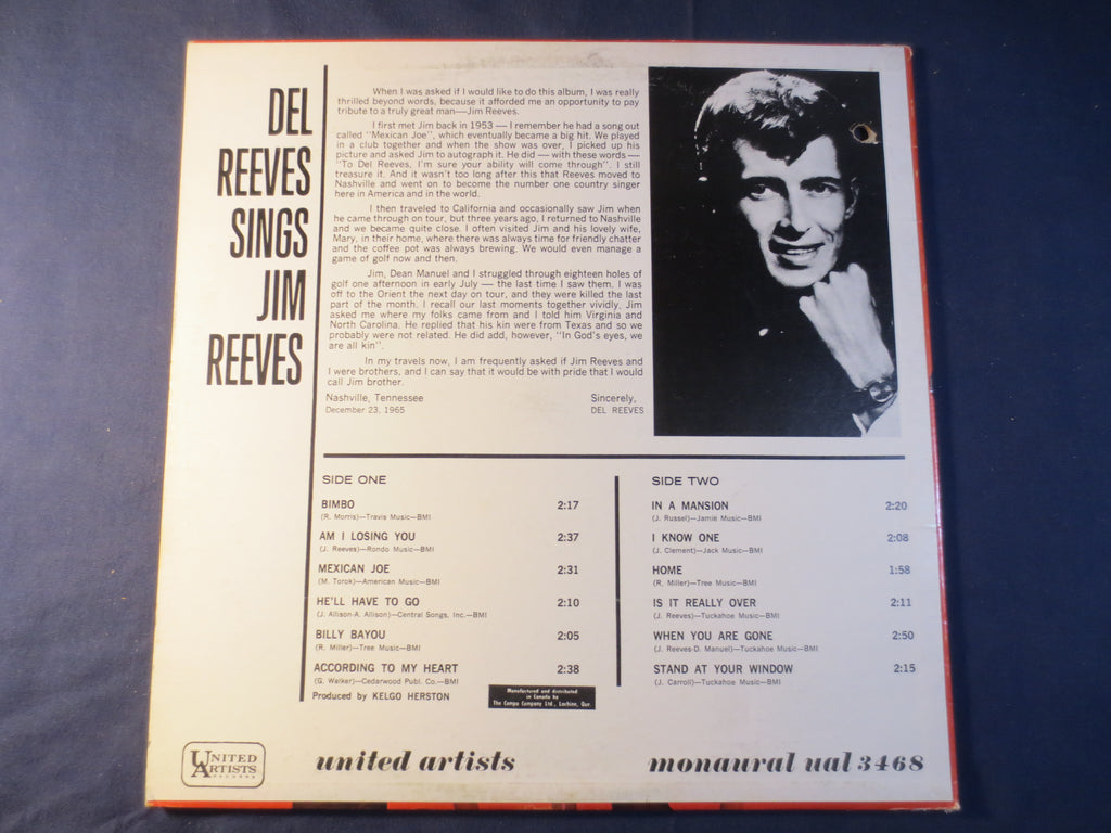 Del Reeves – Sings Jim Reeves (1965) Vinyl LP