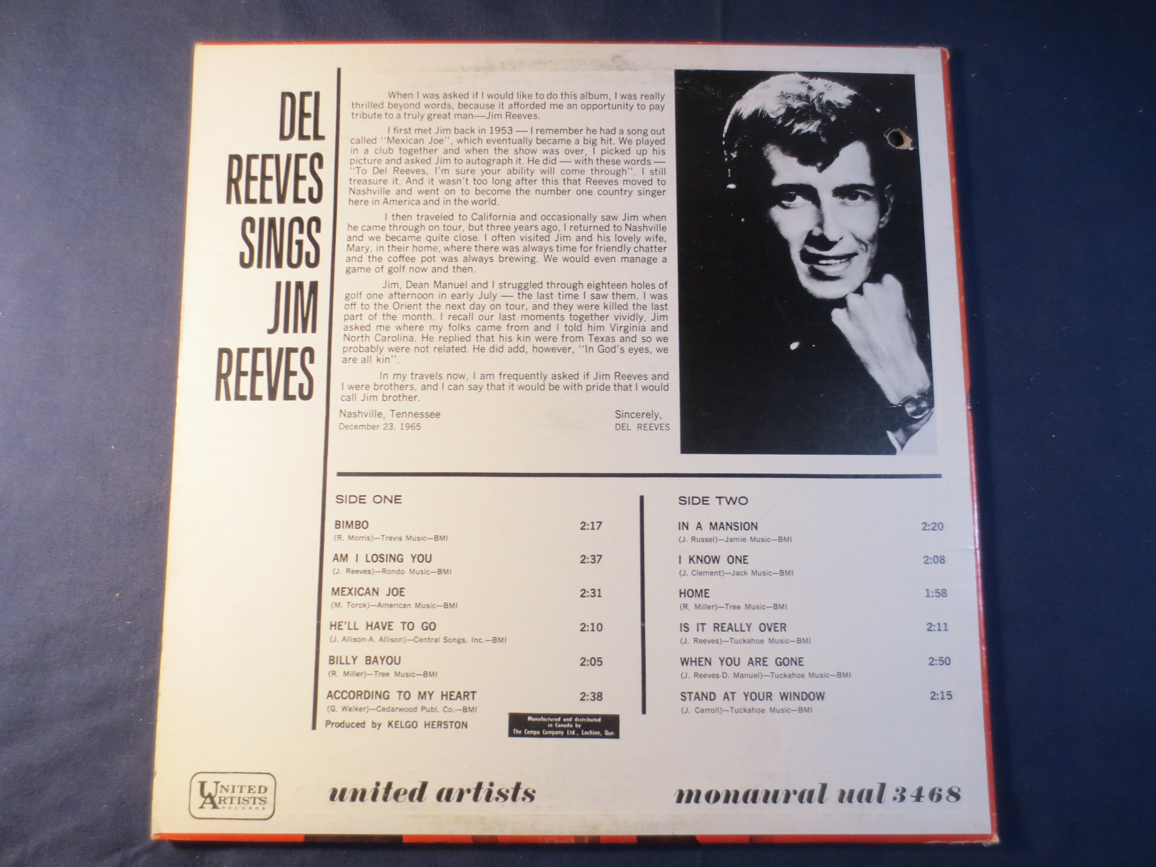 Del Reeves – Sings Jim Reeves (1965) Vinyl LP