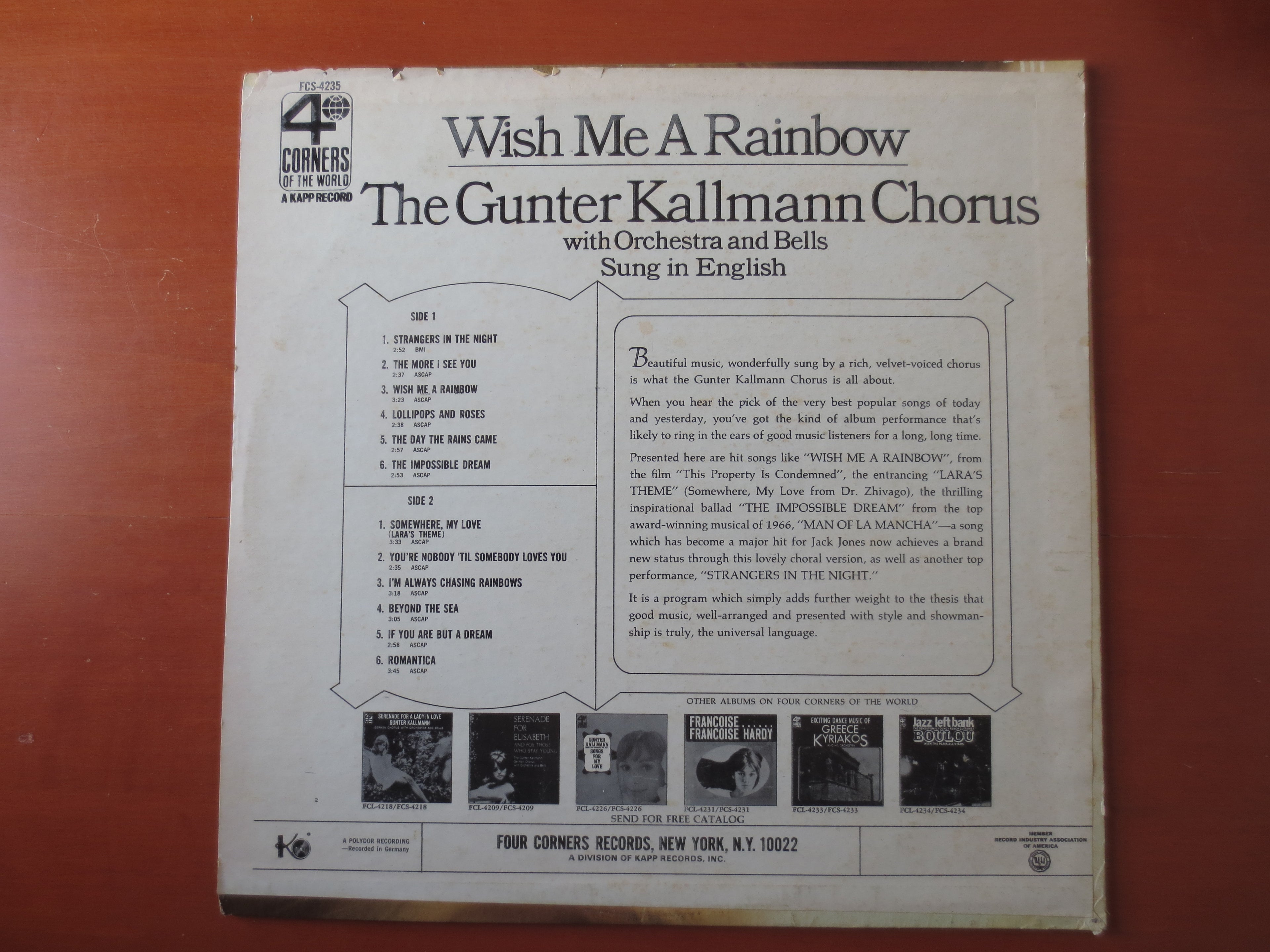 Günter Kallmann Chorus – Wish Me a Rainbow (1966) Vinyl LP
