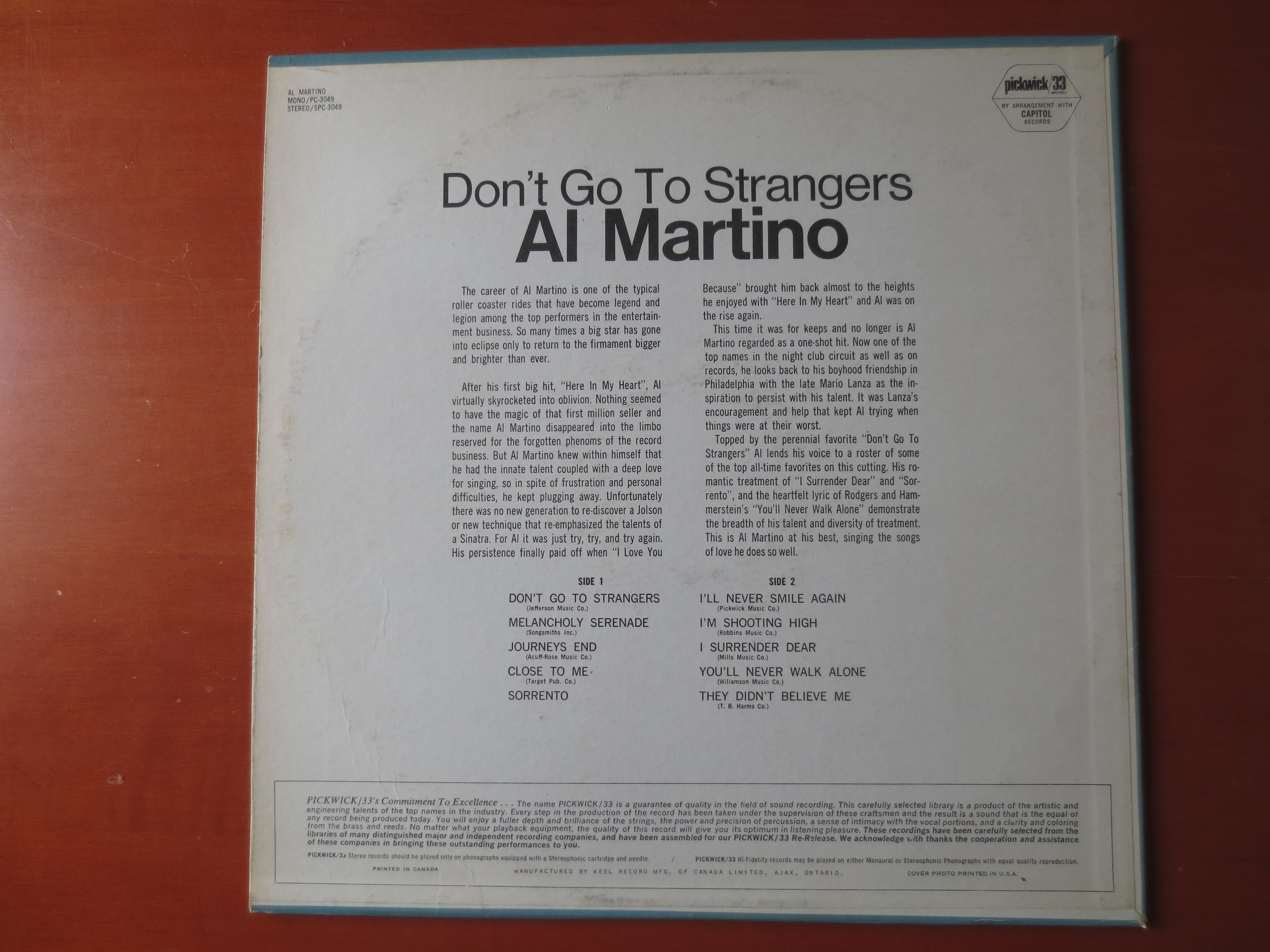 Al Martino – Don't Go to Strangers (1966) Vinyl LP