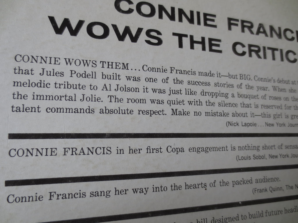 Connie Francis – At the Copa (1961) Vinyl LP