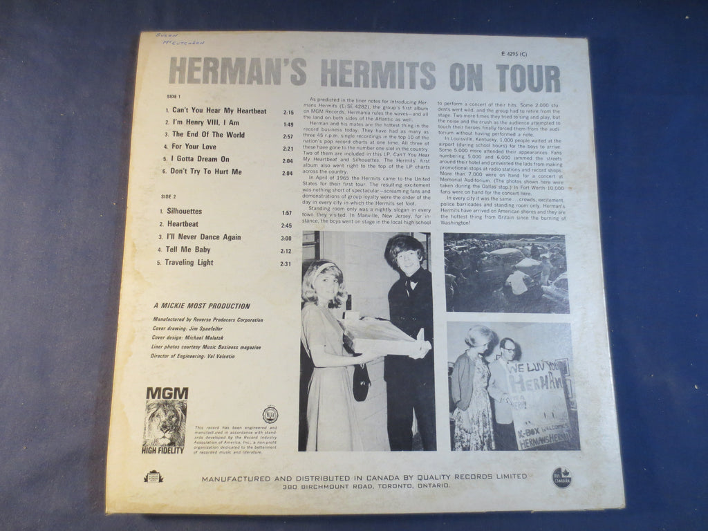 Herman's Hermits – On Tour (1965) Vinyl LP