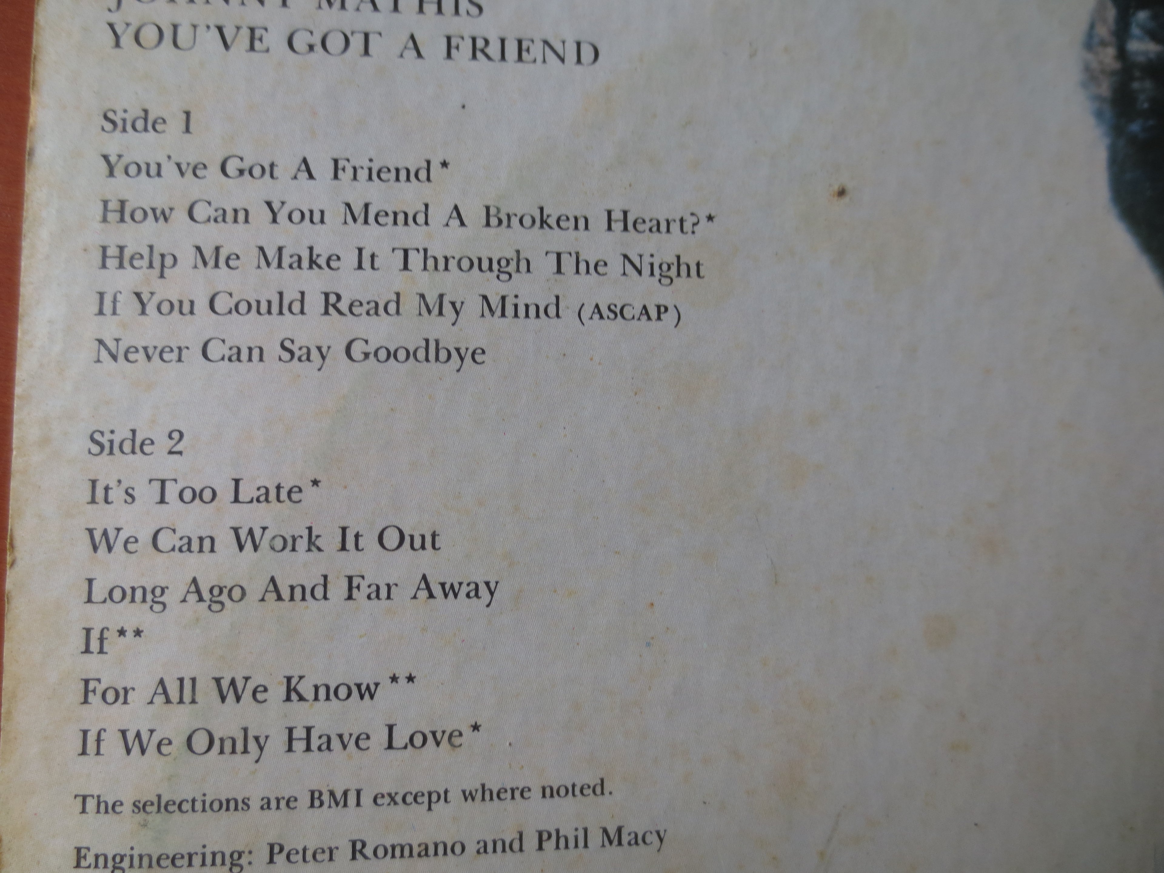 Johnny Mathis – You've Got a Friend (1971) Vinyl LP