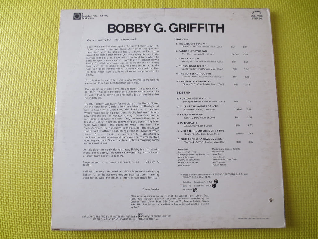 Bobby G. Griffith – Bobby G. Griffith (1974) Vinyl LP