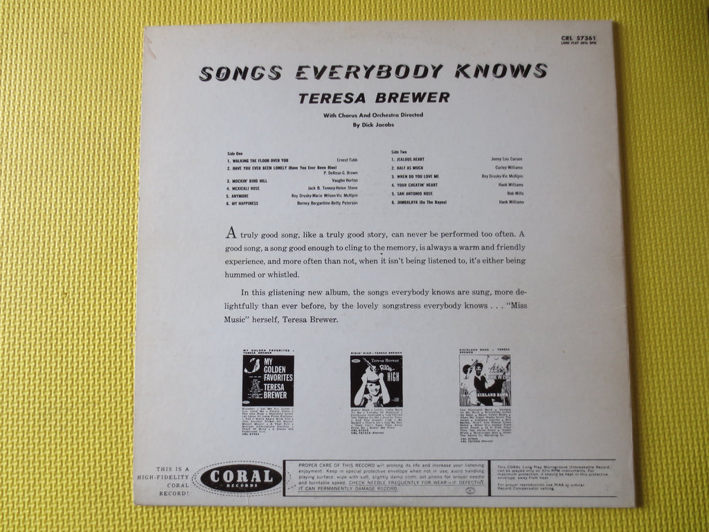 Teresa Brewer – Songs Everybody Knows (1961) Vinyl LP