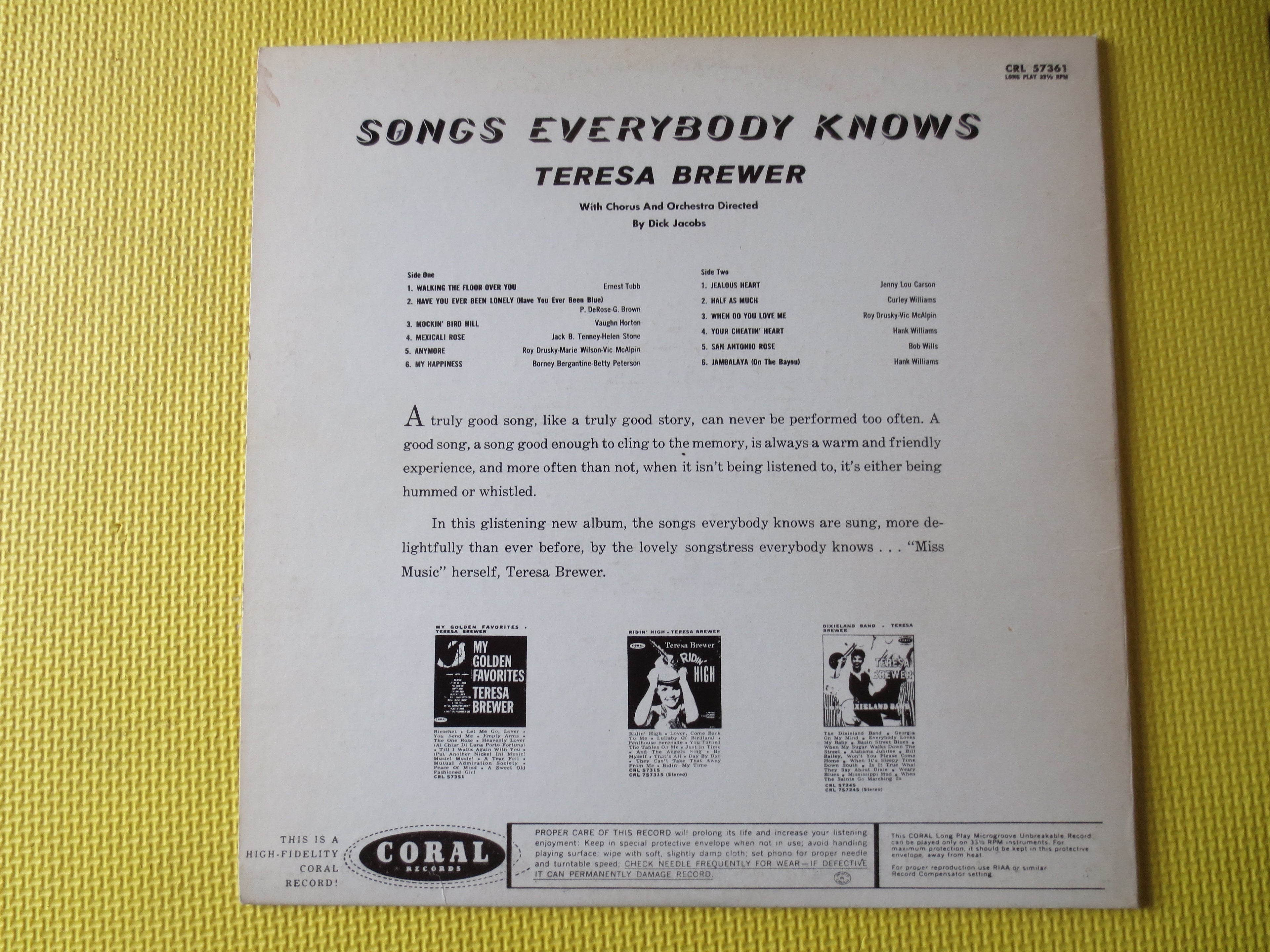 Teresa Brewer – Songs Everybody Knows (1961) Vinyl LP
