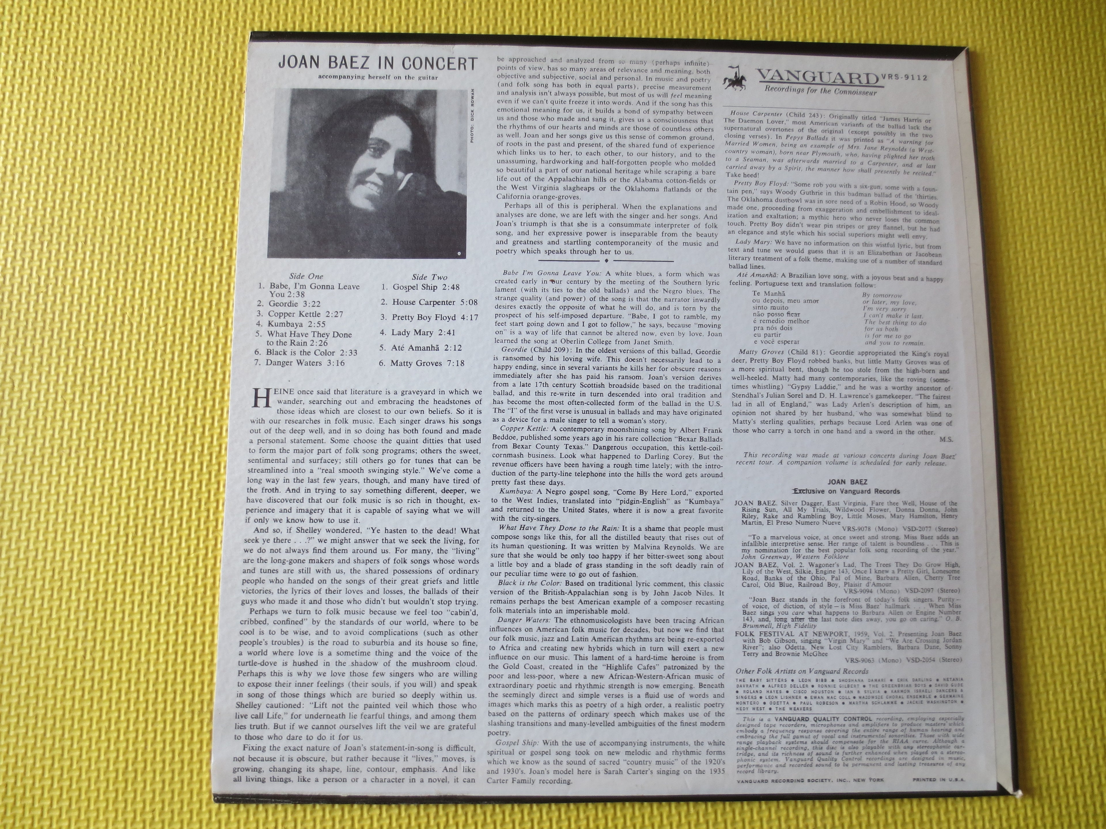 Joan Baez – In Concert (1962) Vinyl LP