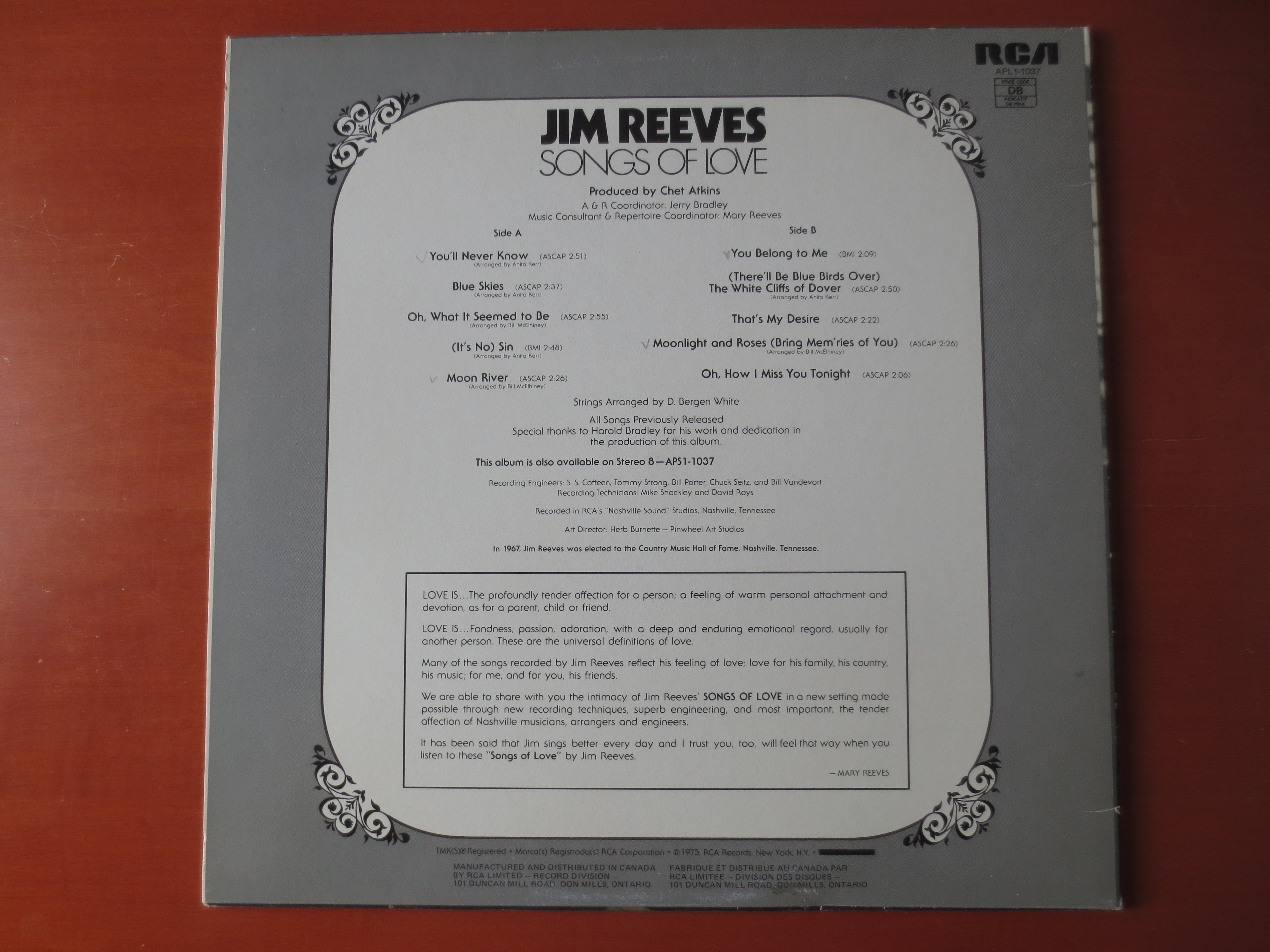 Jim Reeves – Songs of Love (1975) Vinyl LP