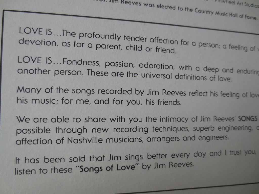 Jim Reeves – Songs of Love (1975) Vinyl LP